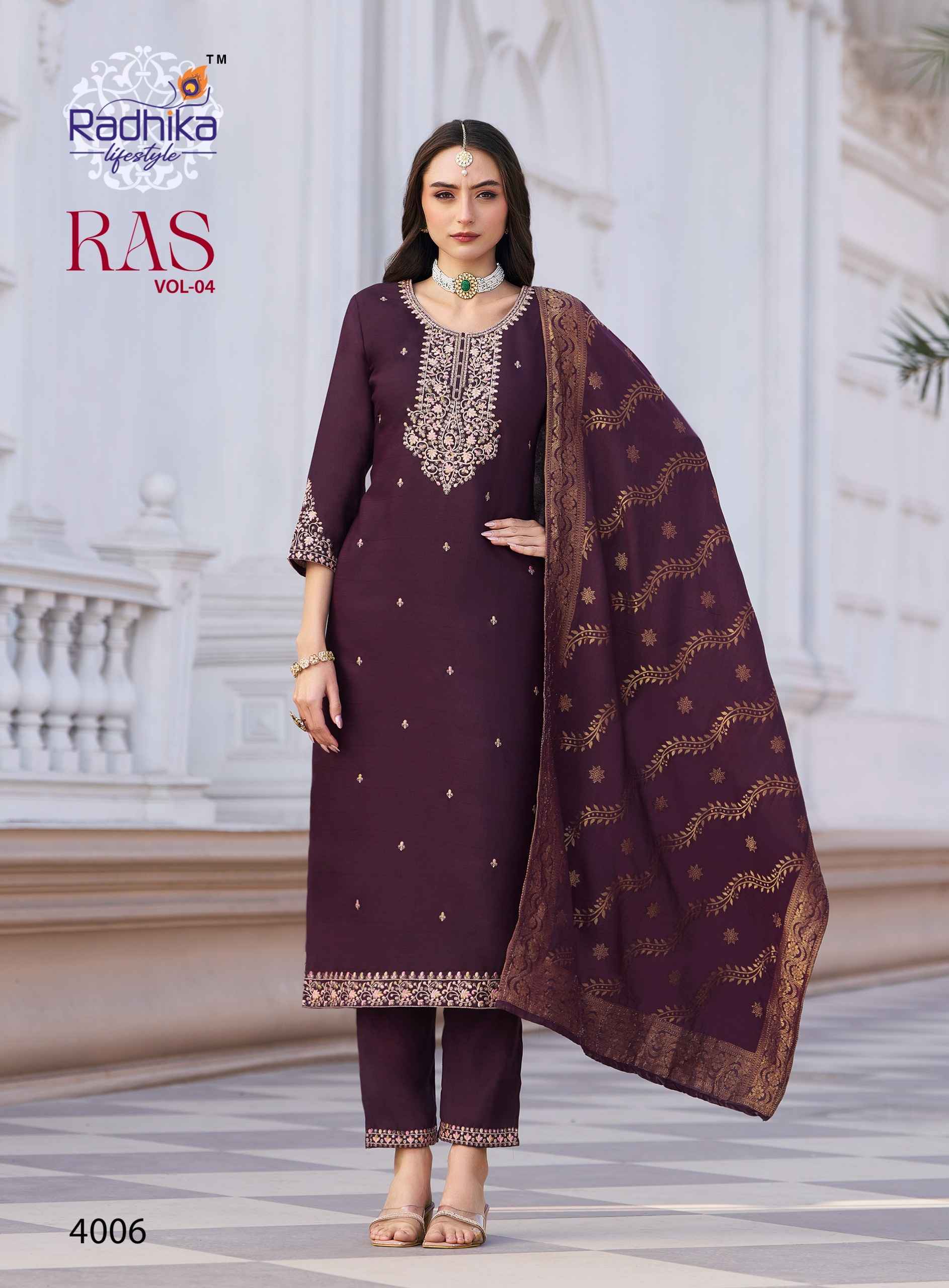 Radhika Lifestyle RAS Vol 4 Vertican Silk Kurti Combo Set Wholesale Rate ( 6 Pcs Catalog )