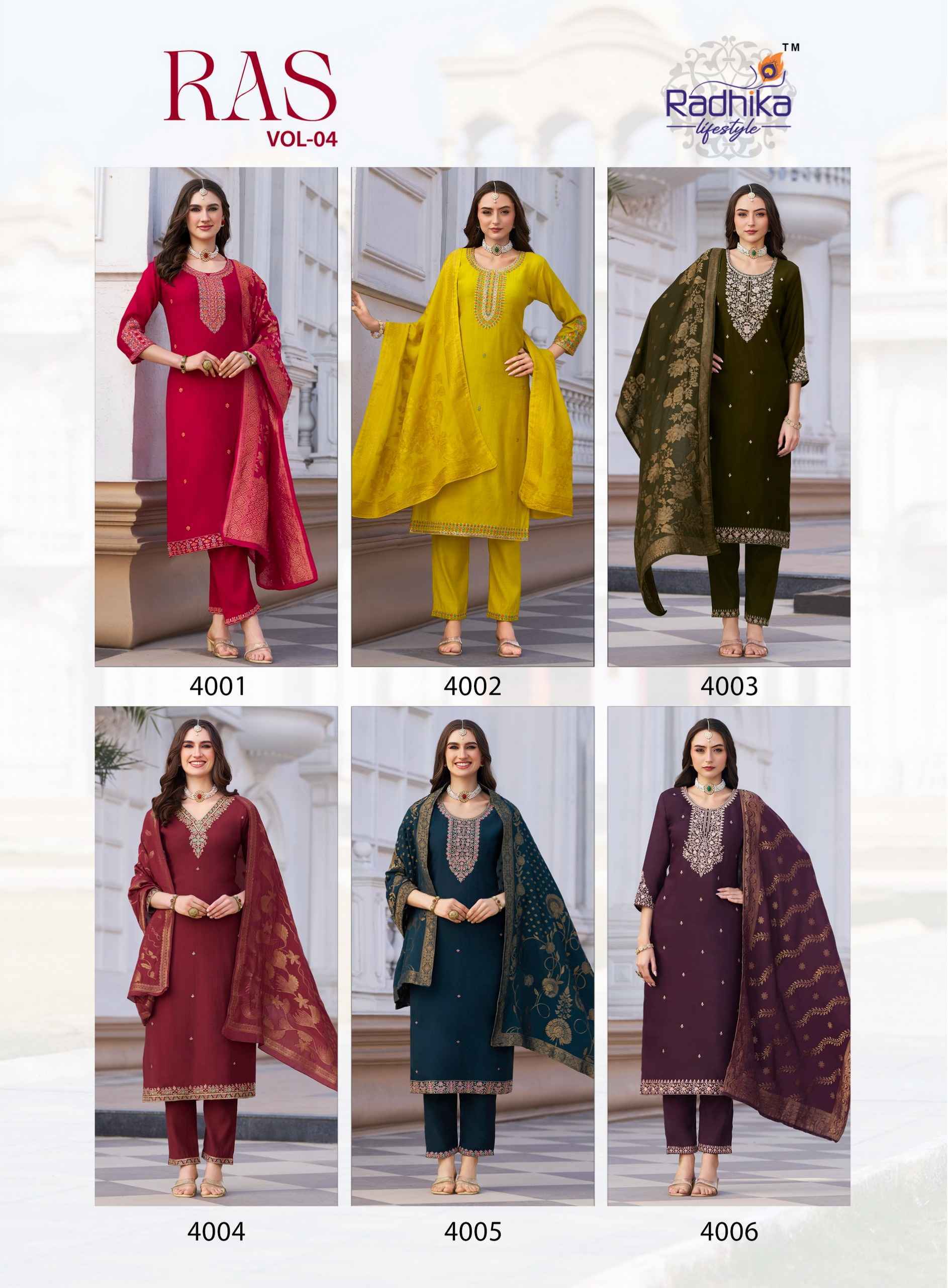 Radhika Lifestyle RAS Vol 4 Vertican Silk Kurti Combo Set Wholesale Rate ( 6 Pcs Catalog )