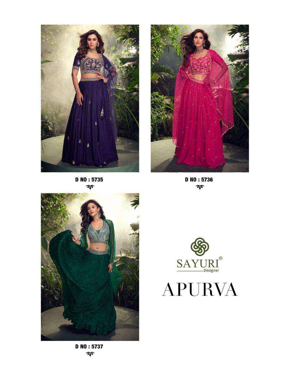 Sayuri Apurva 5735 To 5737 Partywear Designer Lehenga Wholesale Rate ( 3 Pcs Catalog )