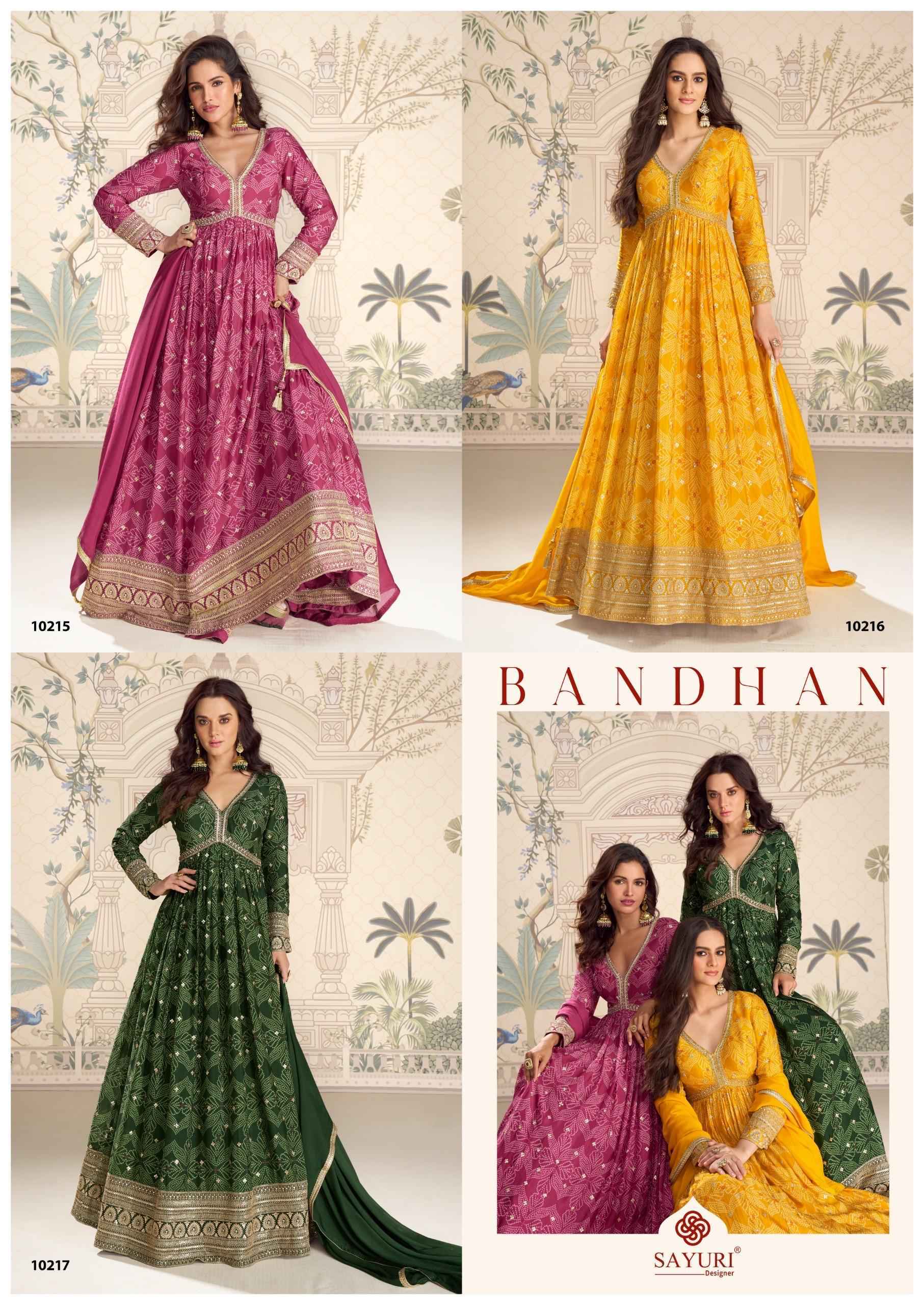 Sayuri Designer Bandhan Readymade Gown With Dupatta Chinon Silk 3 pcs Catalogue