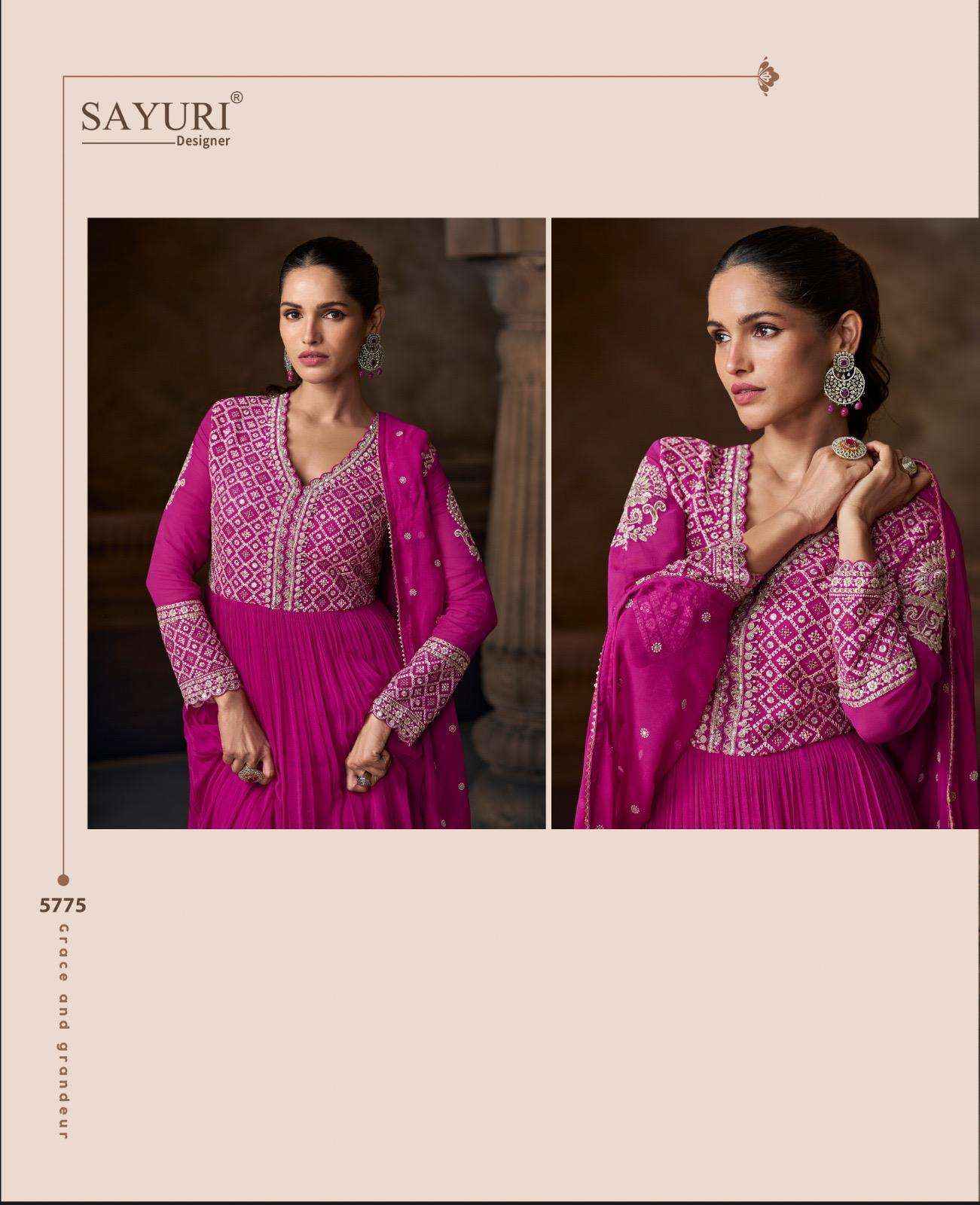 Sayuri Saadgi 5774 To 5776 Partywear Designer Gown Dupatta Set Suppliers