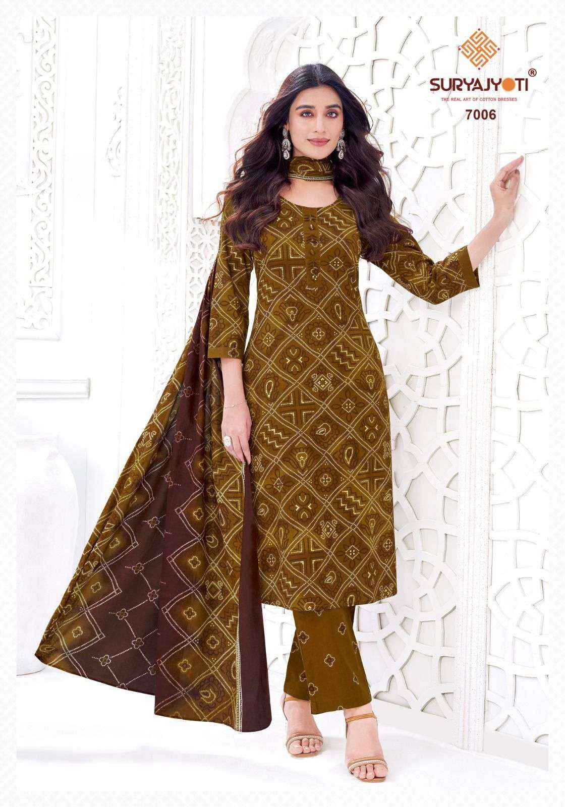 Suryajyoti Bandhani Lehariya Special Vol 7 Fancy Cotton 3 Piece Set Wholesale Rate ( 8 Pcs Catalog )
