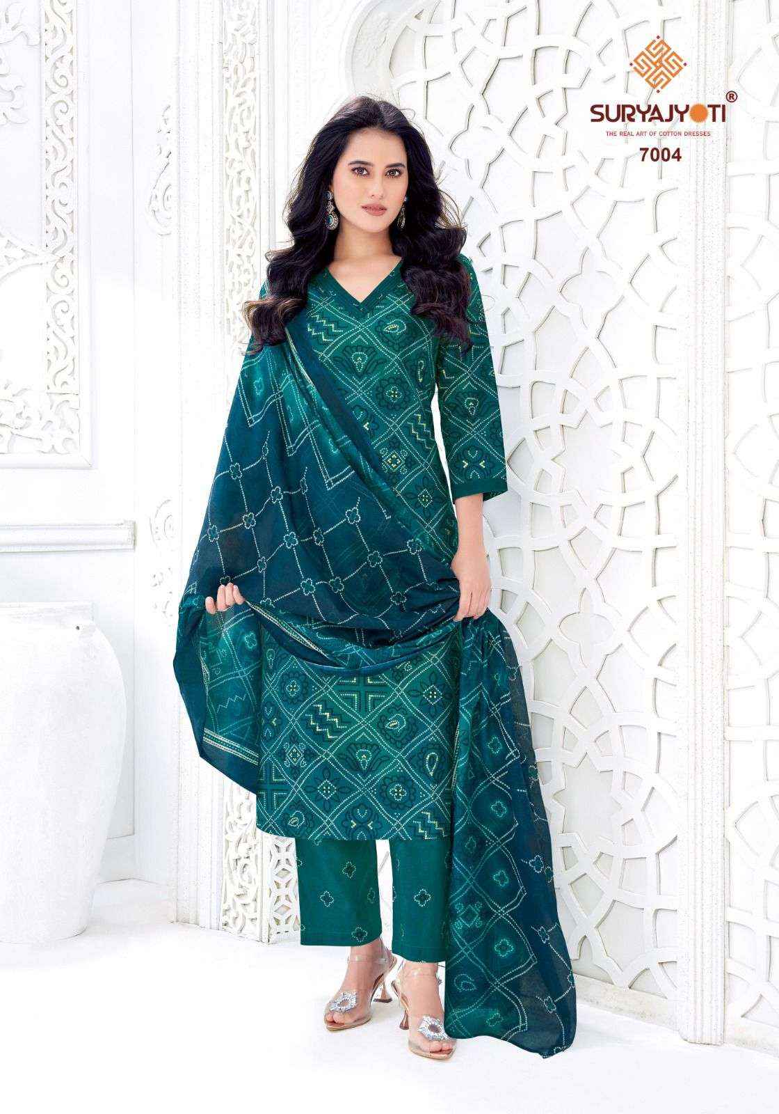 Suryajyoti Bandhani Lehariya Special Vol 7 Fancy Cotton 3 Piece Set Wholesale Rate ( 8 Pcs Catalog )
