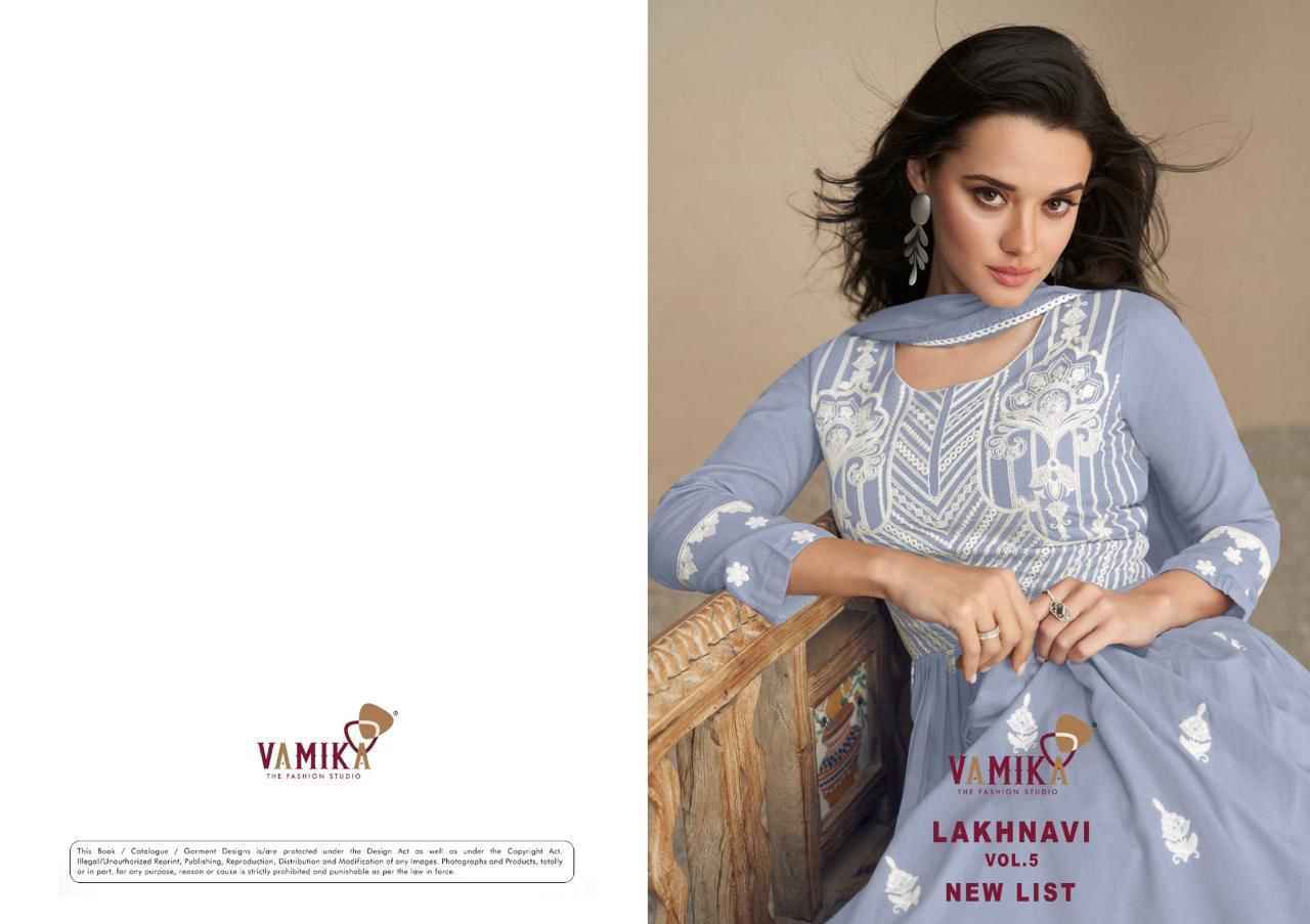 Vamika Lakhnavi Vol 5 New List Readymade Reyon Dress Wholesale Rate ( 4 Pcs Catalog )