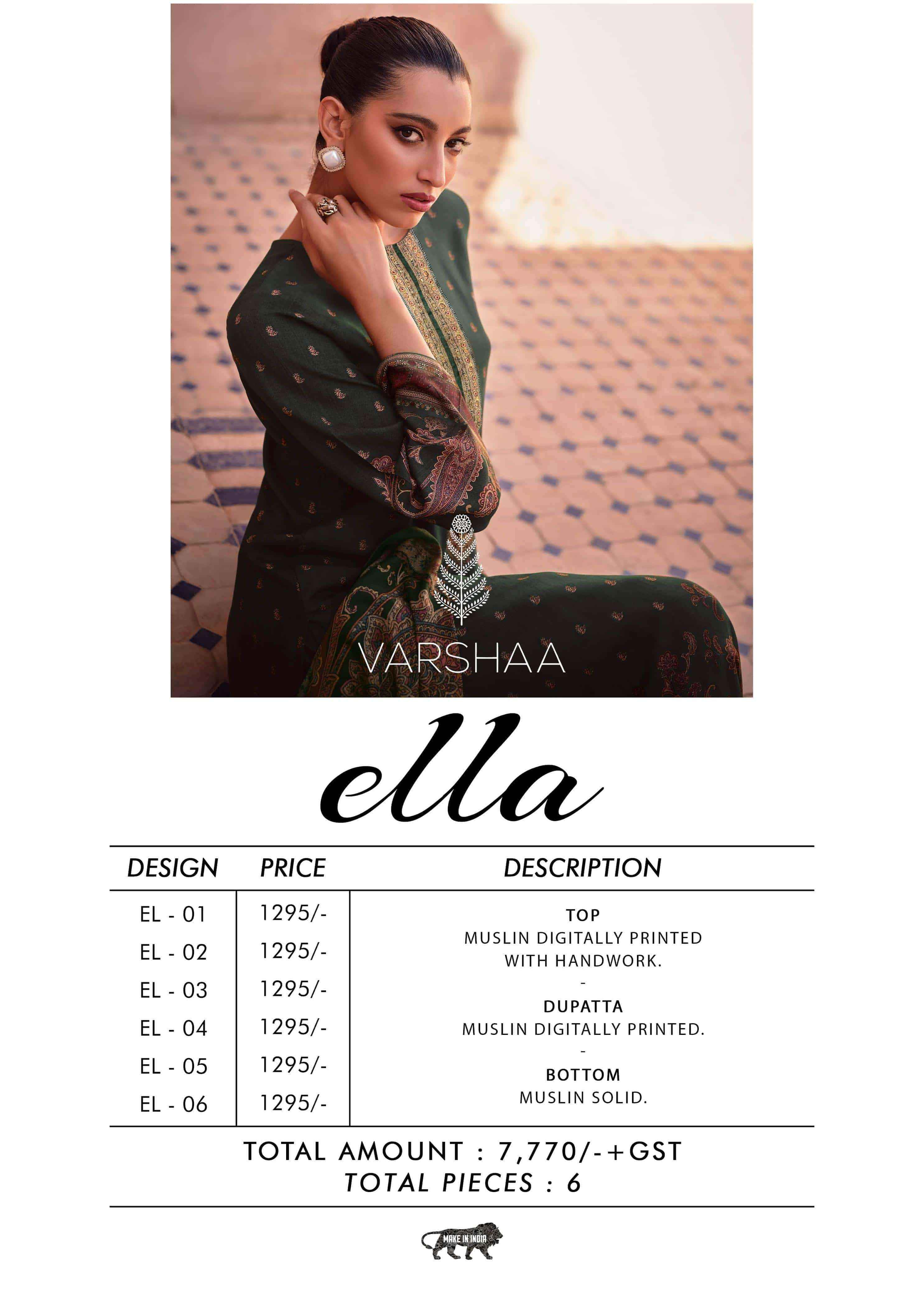 Varsha Ella Fancy Digital Printed Muslin Salwar Kameez Wholesale Rate ( 6 Pcs Catalog )