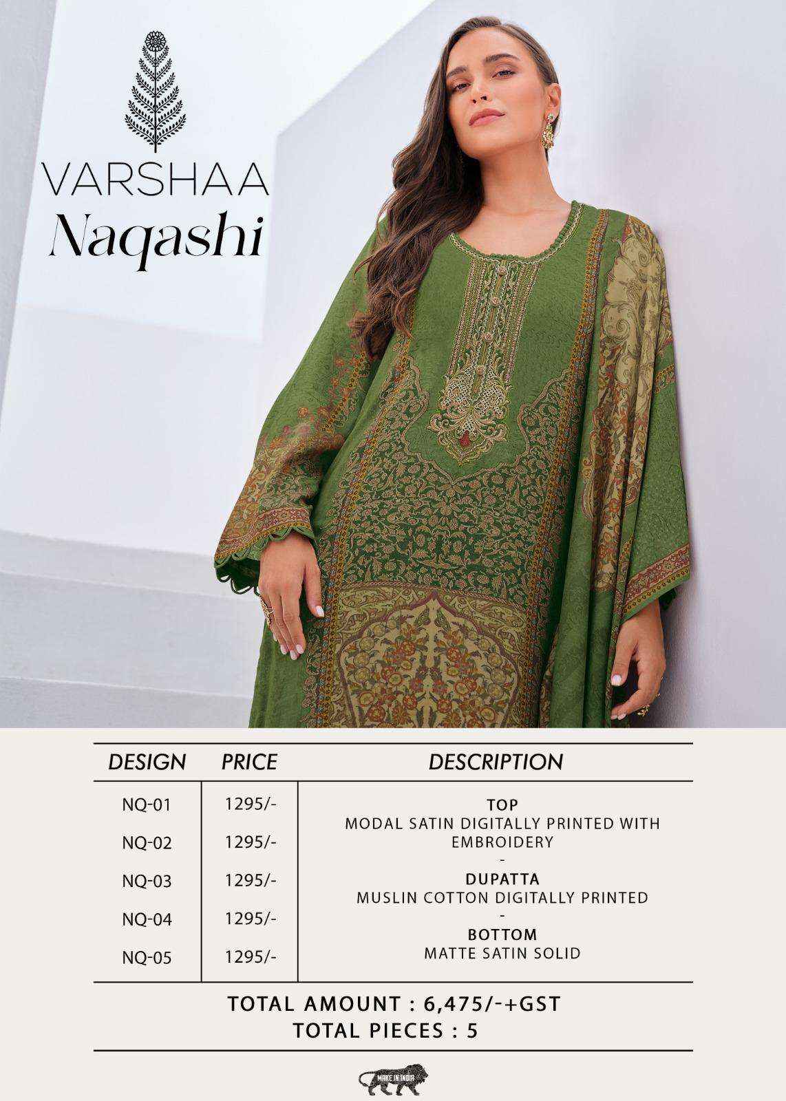 Varsha Naqashi Exclusive Modal Satin Ladies Salwar Kameez Wholesale Rate ( 5 Pcs Catalog )