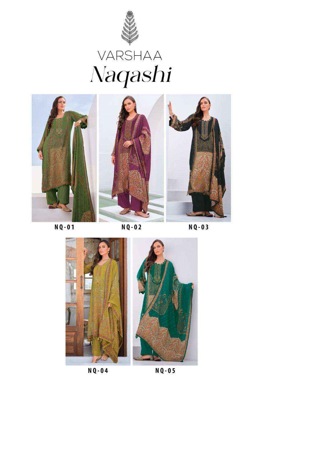 Varsha Naqashi Exclusive Modal Satin Ladies Salwar Kameez Wholesale Rate ( 5 Pcs Catalog )