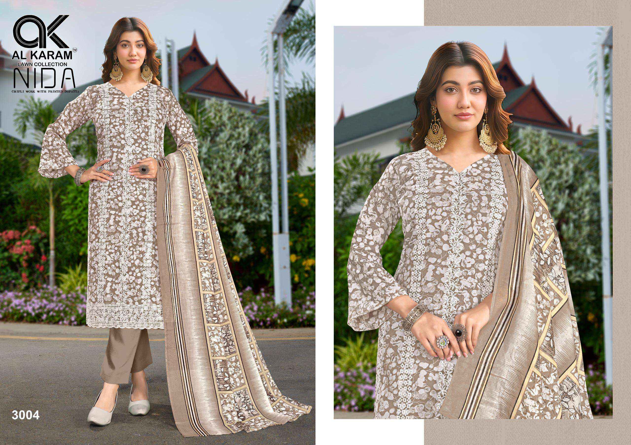 Al Karam Nida Pure Cotton Fancy Ladies Suit Salwar Kameez Wholesale Rate ( 4 Pcs Catalog )