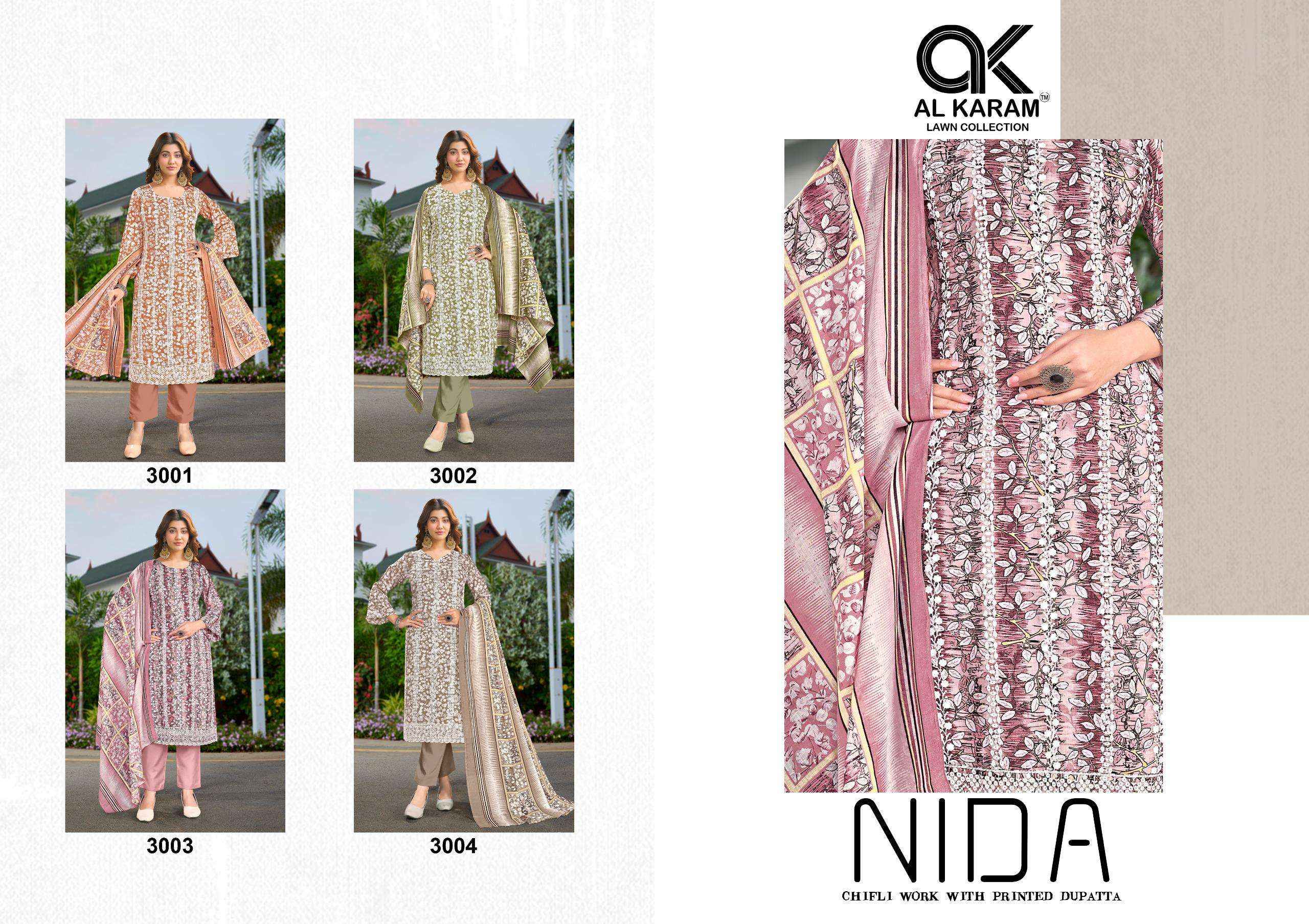 Al Karam Nida Pure Cotton Fancy Ladies Suit Salwar Kameez Wholesale Rate ( 4 Pcs Catalog )