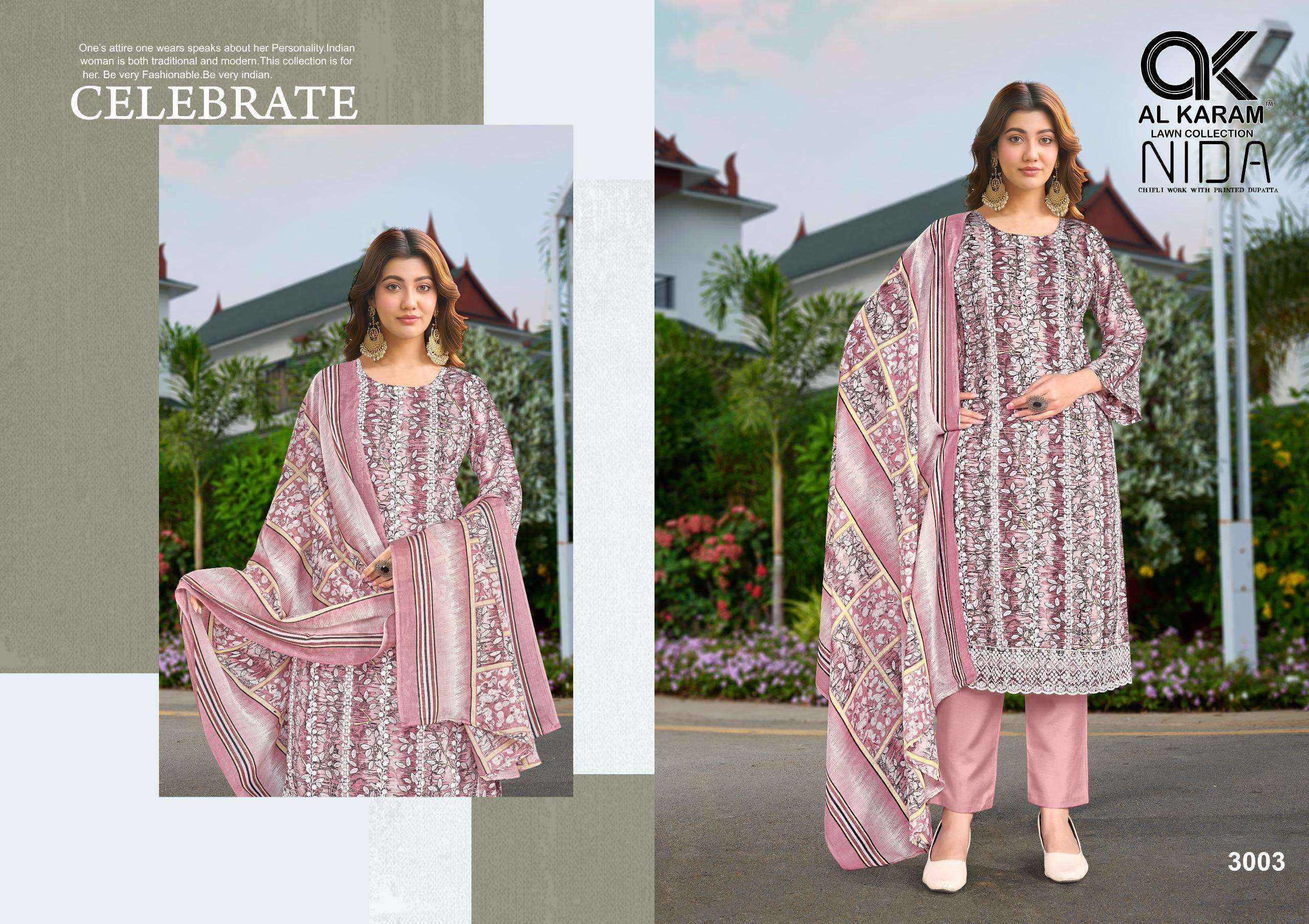 Al Karam Nida Pure Cotton Fancy Ladies Suit Salwar Kameez Wholesale Rate ( 4 Pcs Catalog )