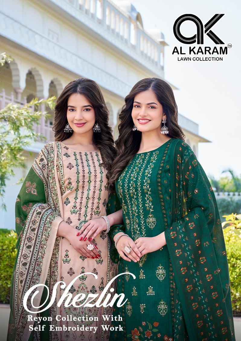 Al Karam Shezlin Reyon cotton Dress Material Wholesale Rate ( 6 Pcs Catalog )