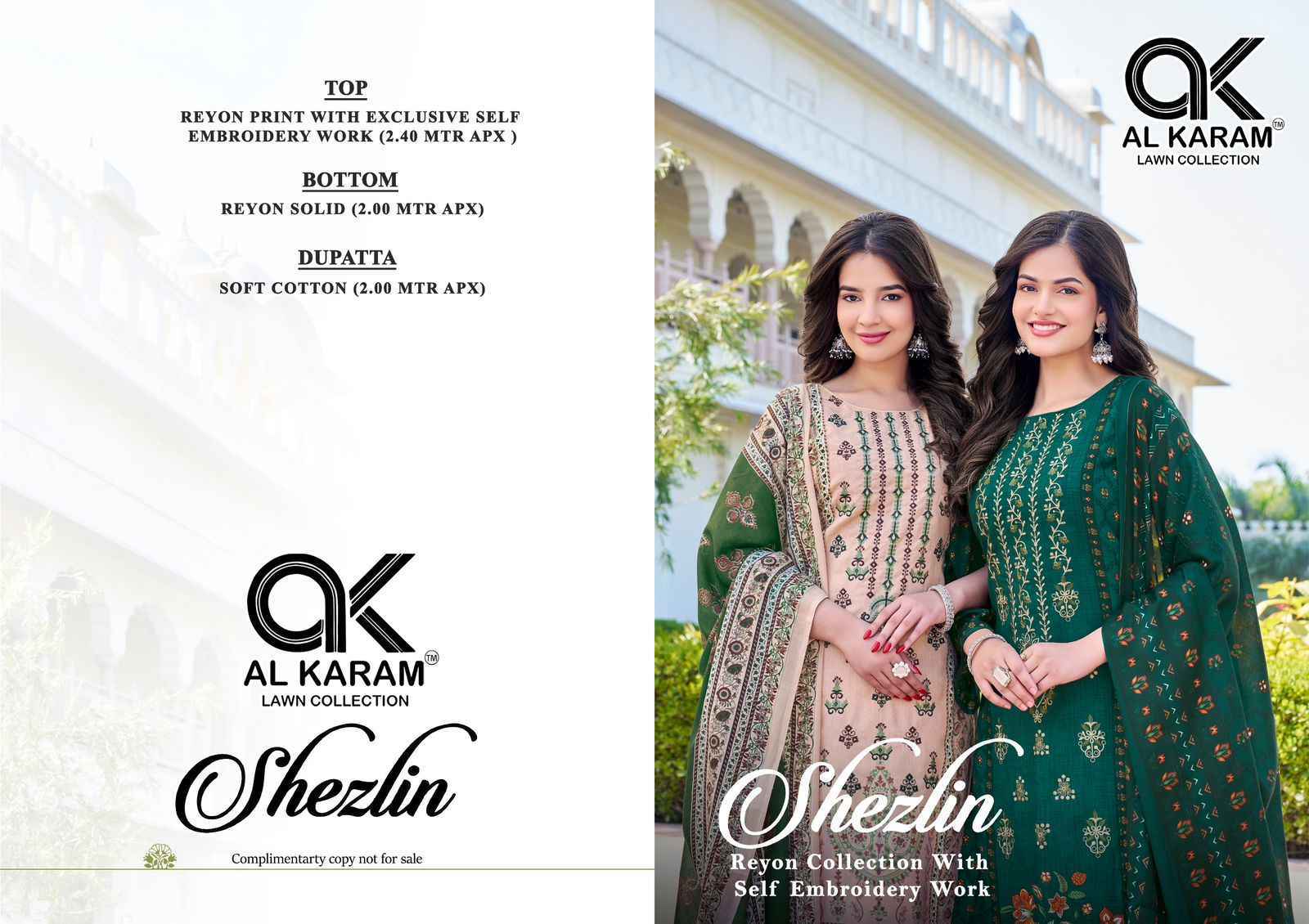 Al Karam Shezlin Reyon cotton Dress Material Wholesale Rate ( 6 Pcs Catalog )