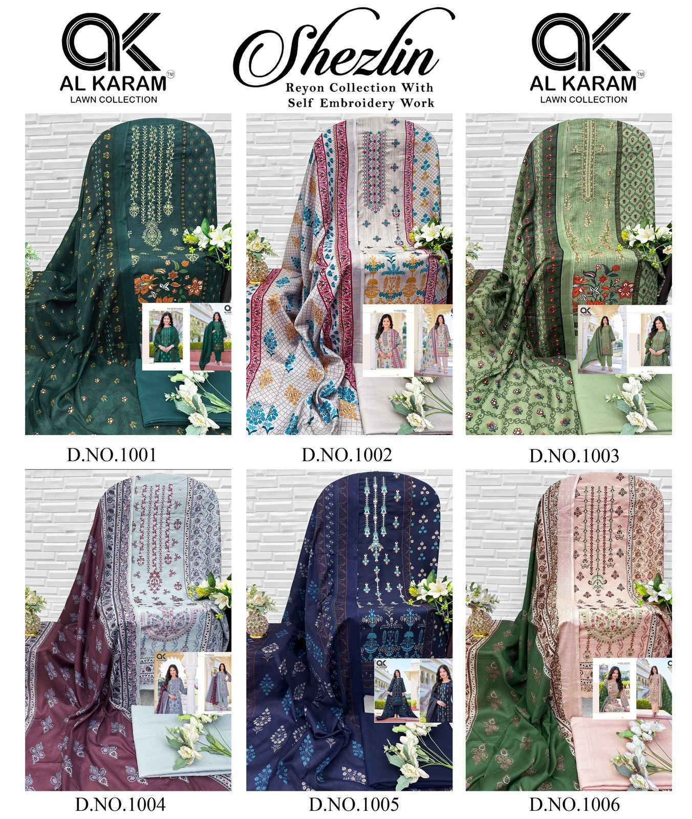 Al Karam Shezlin Reyon cotton Dress Material Wholesale Rate ( 6 Pcs Catalog )