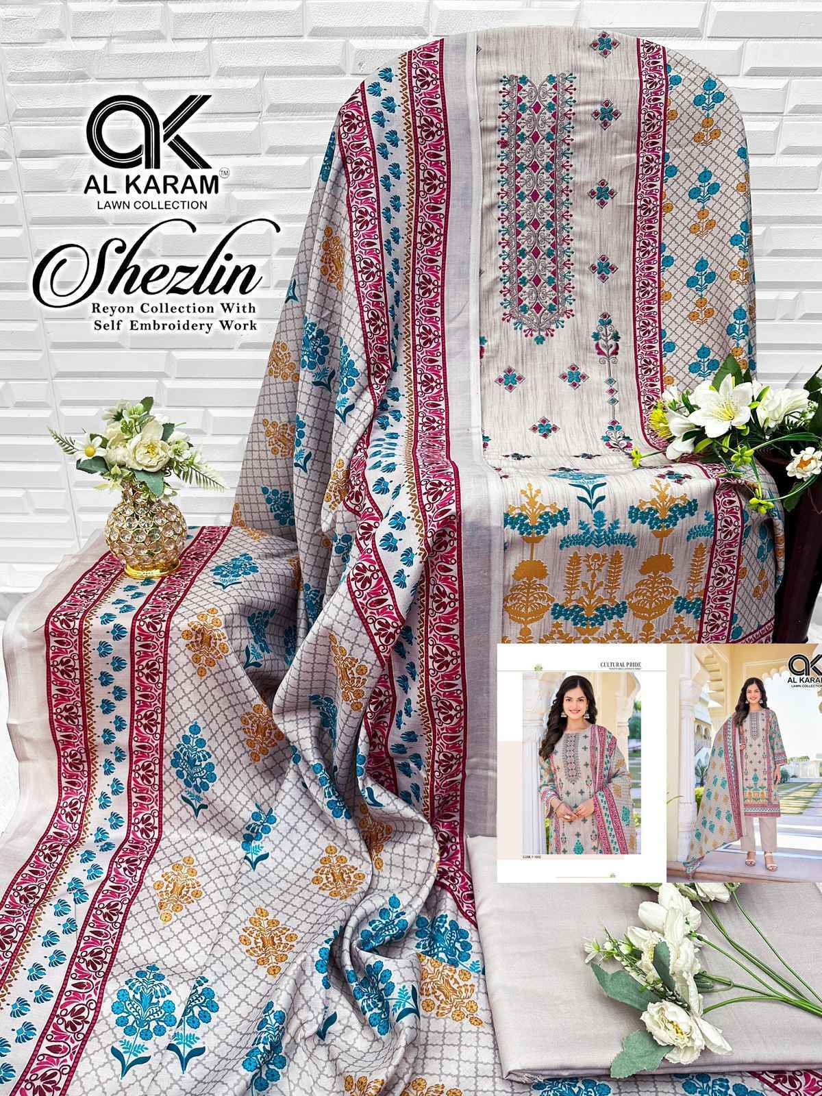 Al Karam Shezlin Reyon cotton Dress Material Wholesale Rate ( 6 Pcs Catalog )