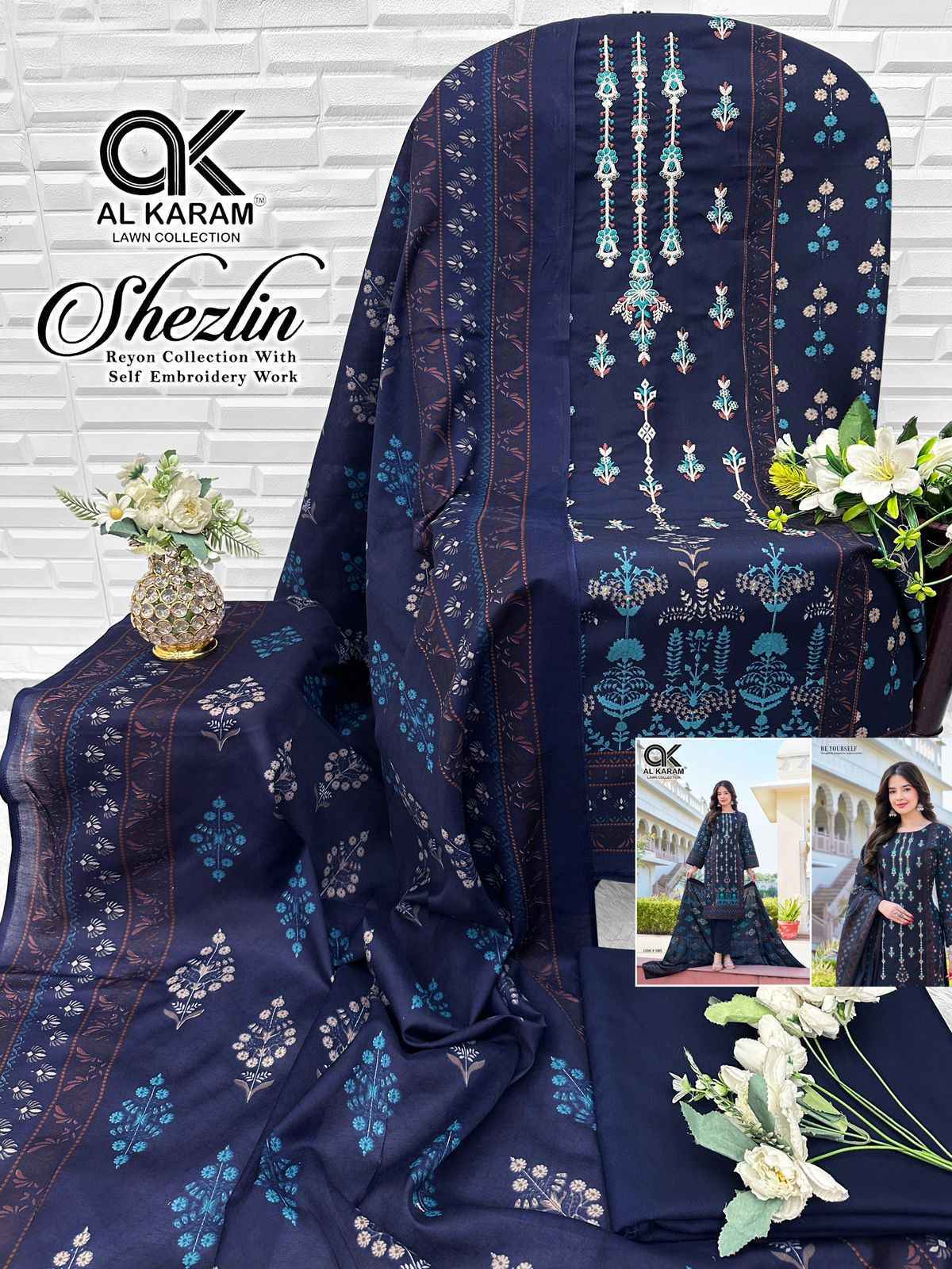 Al Karam Shezlin Reyon cotton Dress Material Wholesale Rate ( 6 Pcs Catalog )