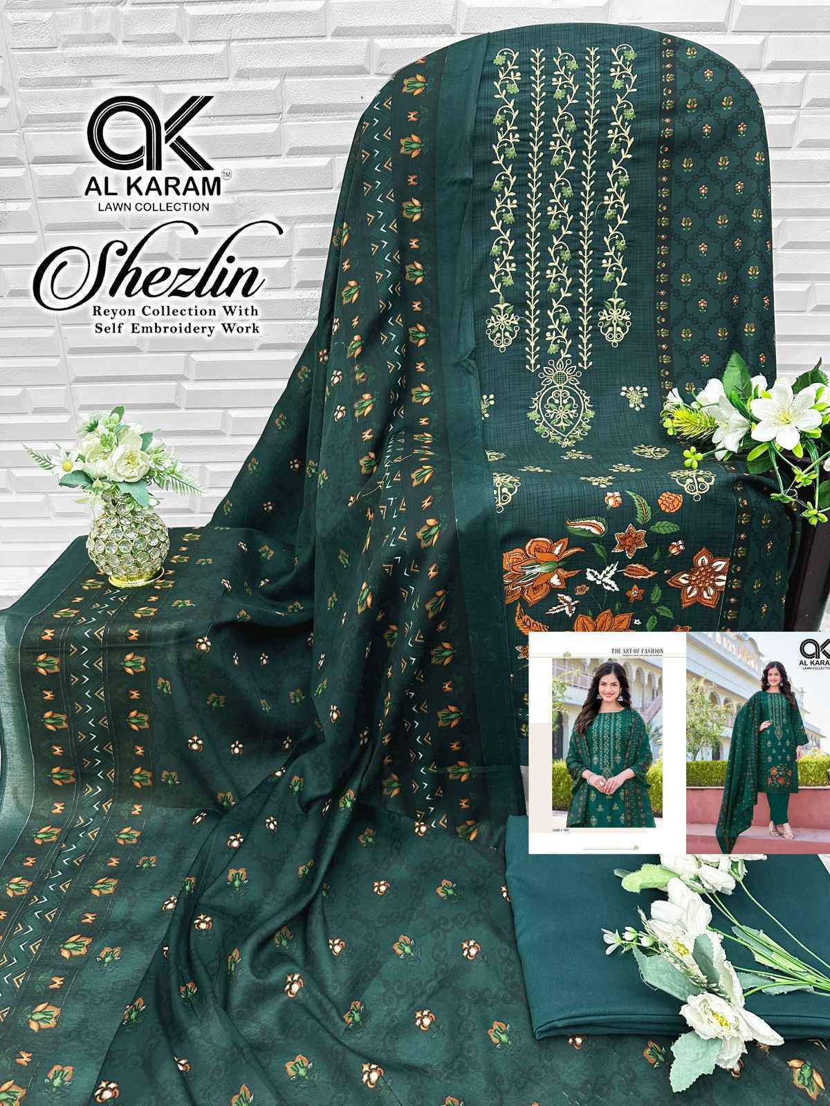 Al Karam Shezlin Reyon cotton Dress Material Wholesale Rate ( 6 Pcs Catalog )