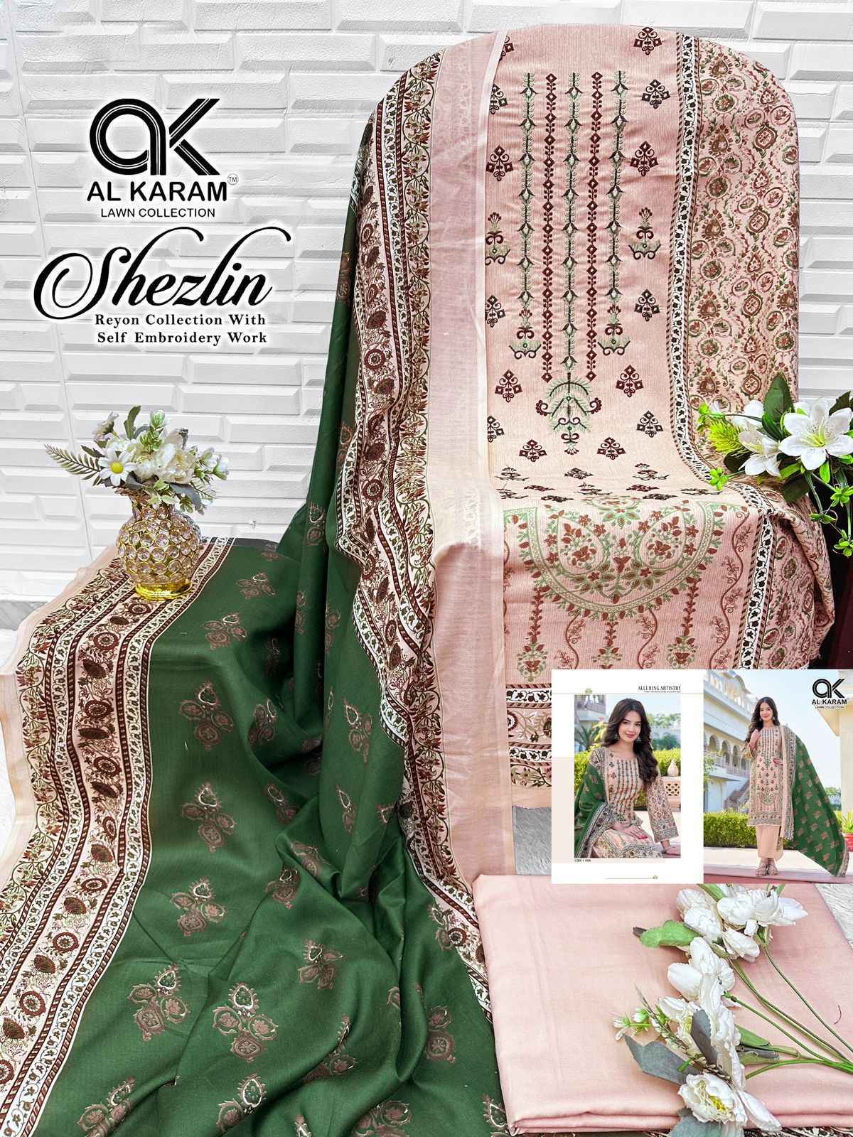 Al Karam Shezlin Reyon cotton Dress Material Wholesale Rate ( 6 Pcs Catalog )