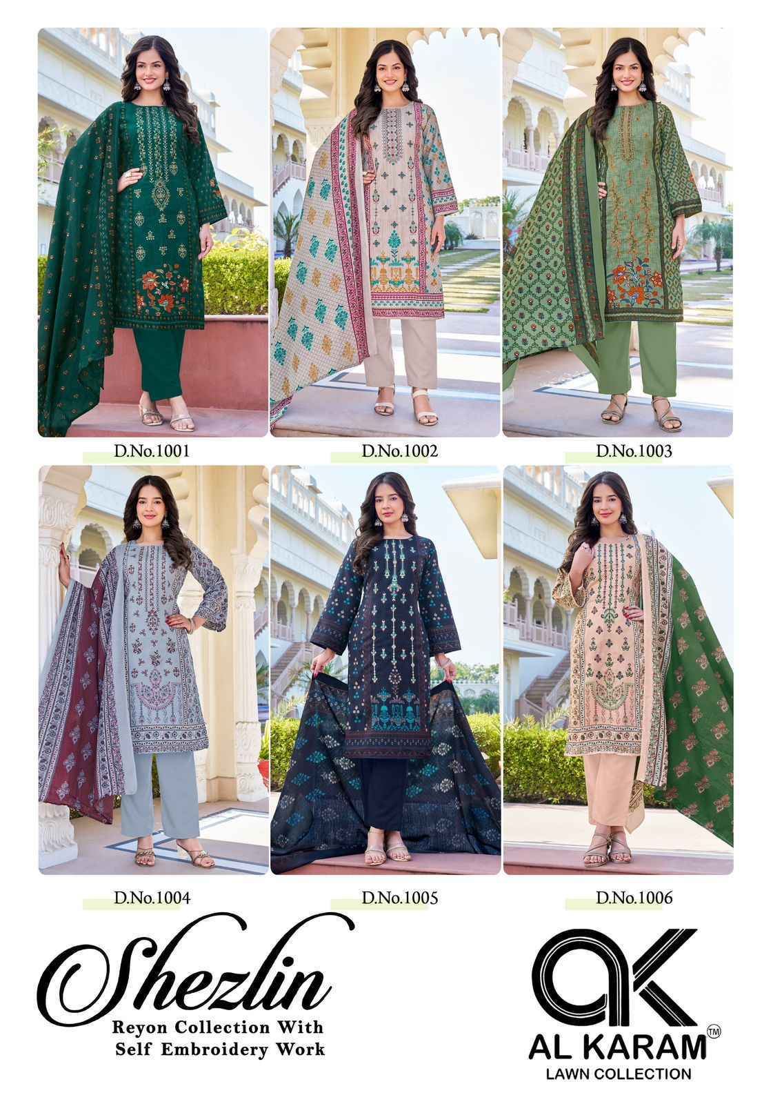 Al Karam Shezlin Reyon cotton Dress Material Wholesale Rate ( 6 Pcs Catalog )