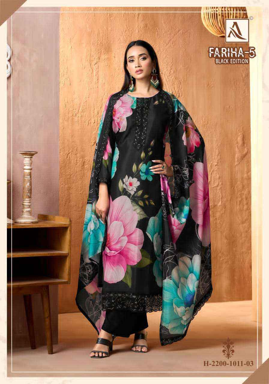 Alok Suit Fariha Black Edition 5 Digital Printed Muslin Dress Wholesale Rate ( 6 Pcs Catalog )