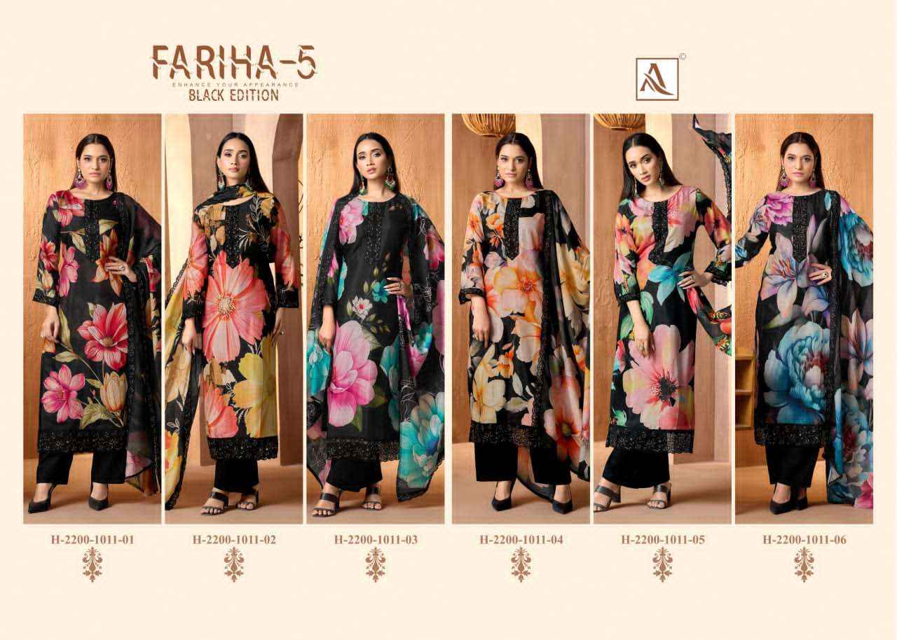 Alok Suit Fariha Black Edition 5 Digital Printed Muslin Dress Wholesale Rate ( 6 Pcs Catalog )