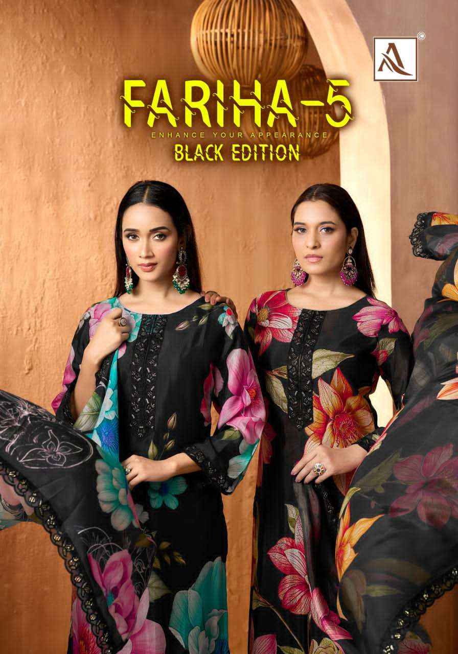 Alok Suit Fariha Black Edition 5 Digital Printed Muslin Dress Wholesale Rate ( 6 Pcs Catalog )
