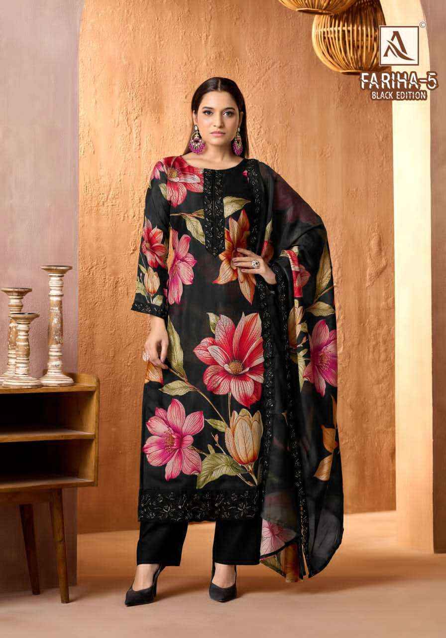 Alok Suit Fariha Black Edition 5 Digital Printed Muslin Dress Wholesale Rate ( 6 Pcs Catalog )