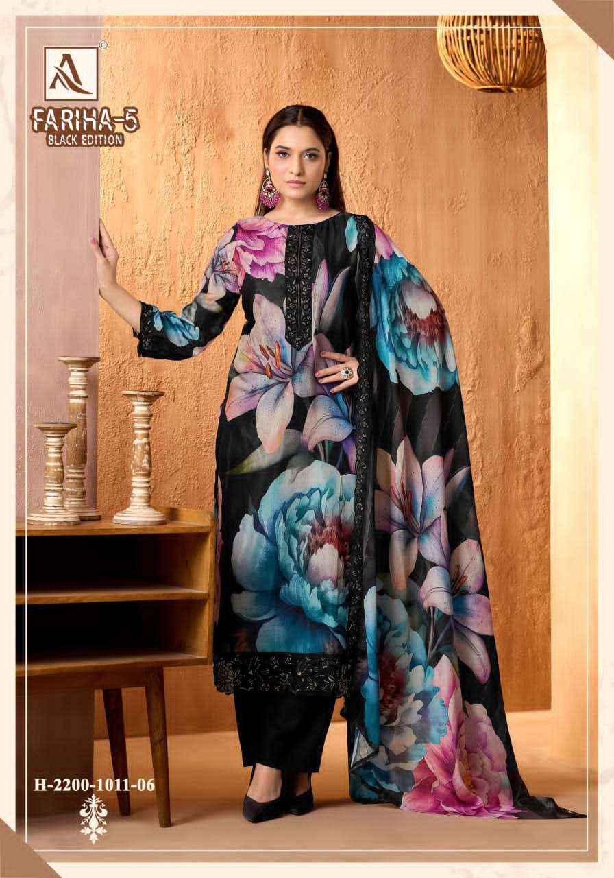 Alok Suit Fariha Black Edition 5 Digital Printed Muslin Dress Wholesale Rate ( 6 Pcs Catalog )
