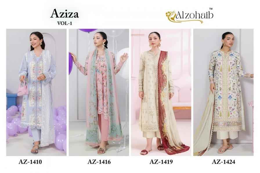 Alzohaib aziza vol 1 unique cotton pakistani Dress Material ( 4 Pcs Catalogue )