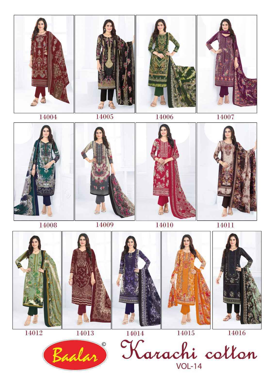 Baalar Karachi Cotton Vol 14 Lawn Cotton Salwar Kameez Wholesale Rate ( 13 Pcs Catalog )