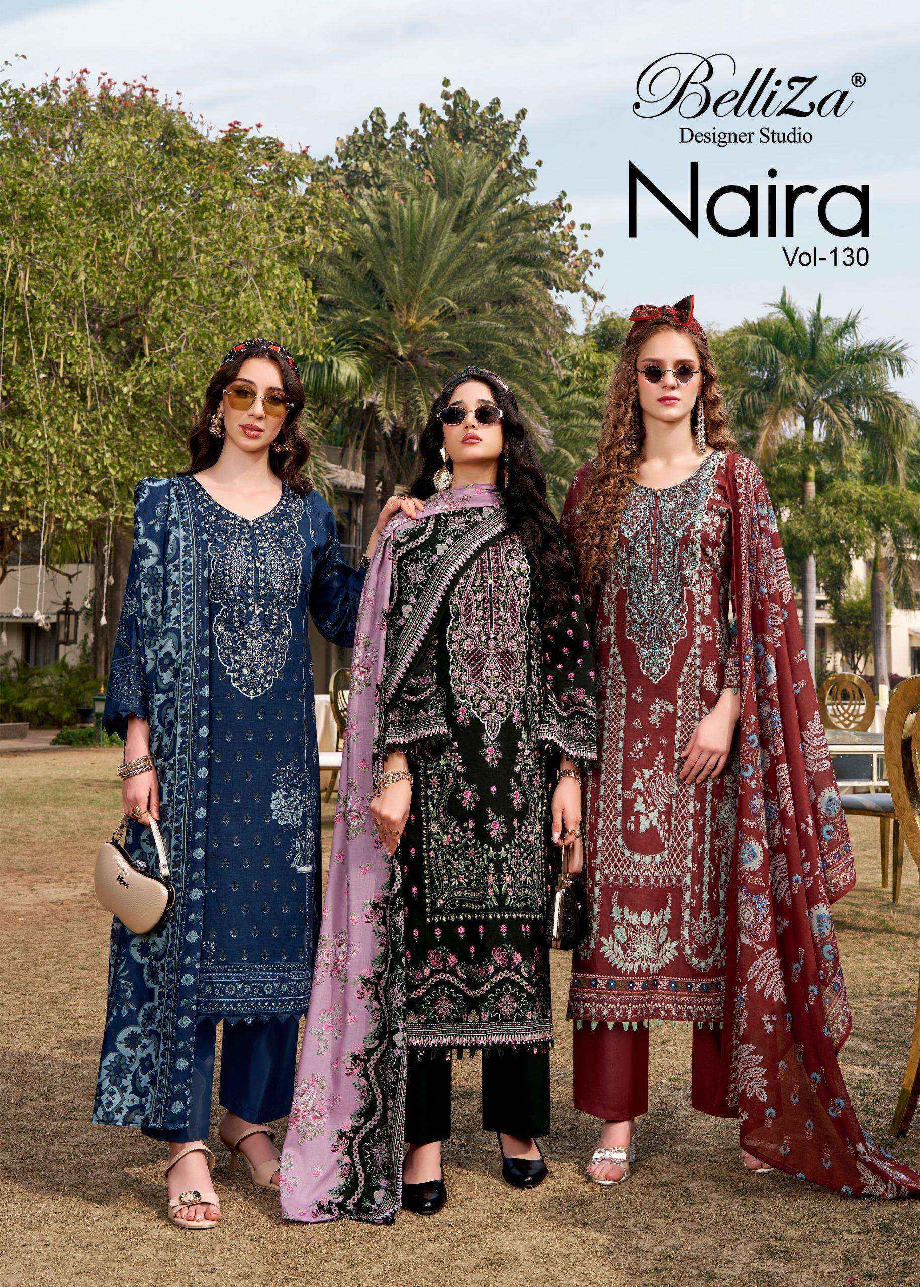 Belliza Designer Naira Vol 130 Cotton Dress Material Wholesale Price ( 8 pcs Catalogue )