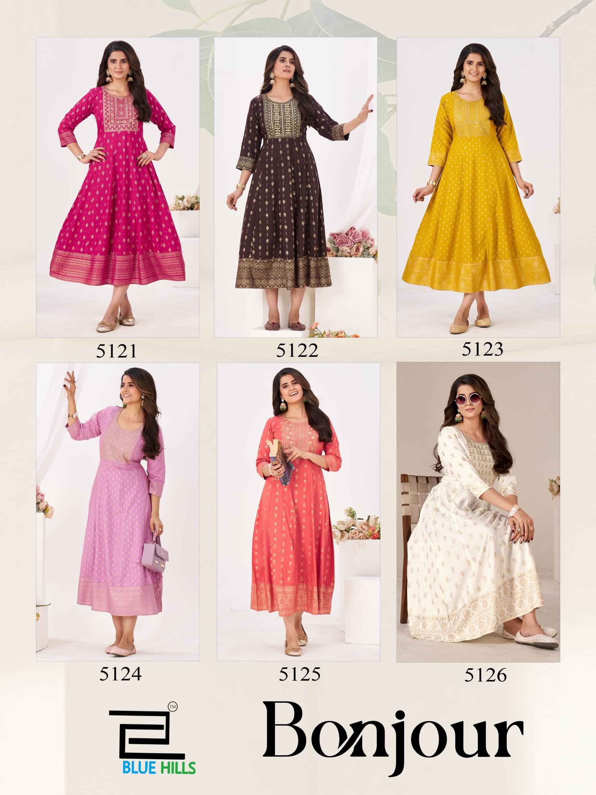 Blue Hills Bonjour Anarkali Rayon Kurti Set Wholesale Rate ( 6 Pcs Catalog )