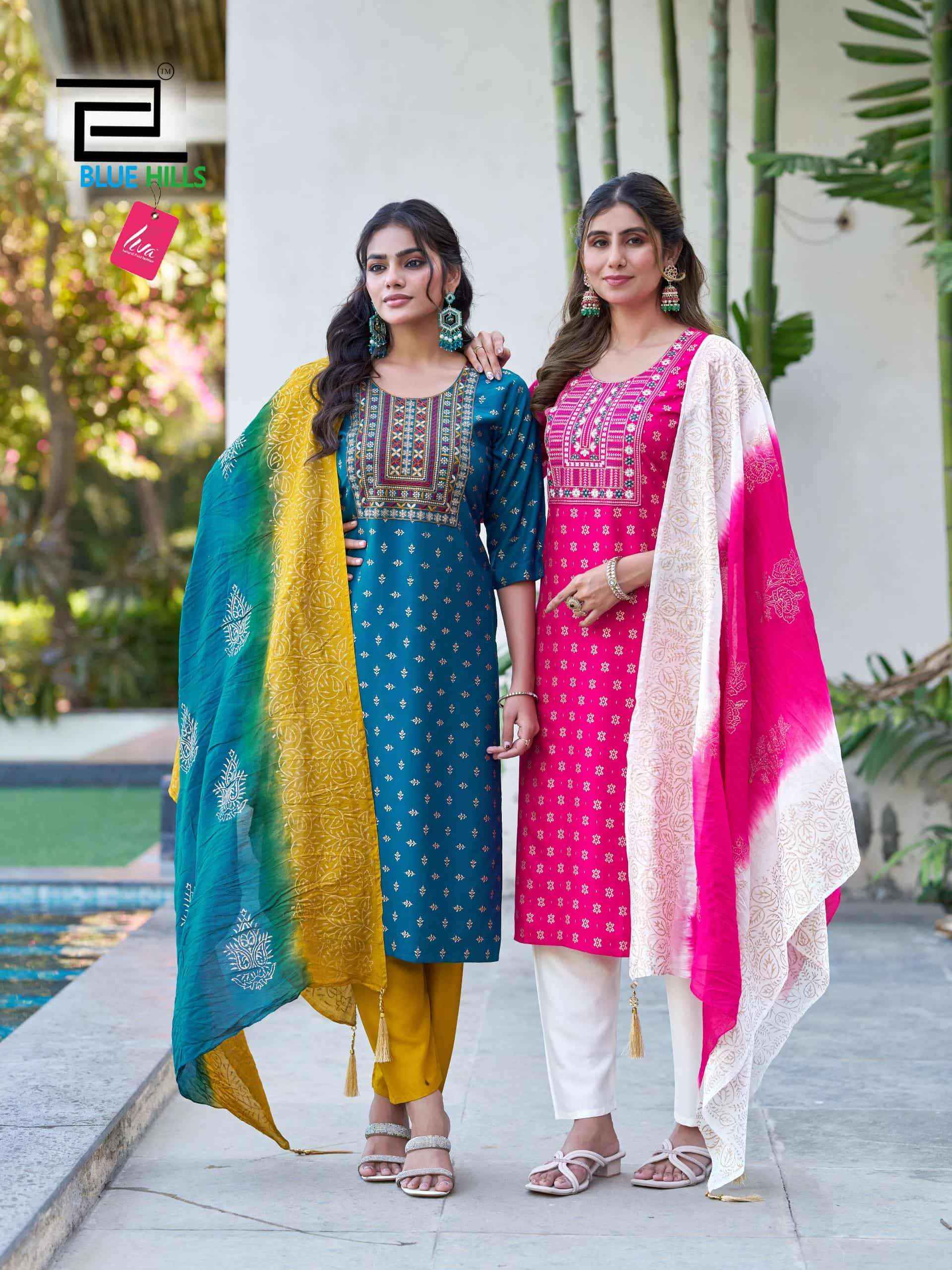 Blue Hills Janki Premium Design Kurti Pant Dupatta Set Wholesale Rate ( 6 Pcs Catalog )