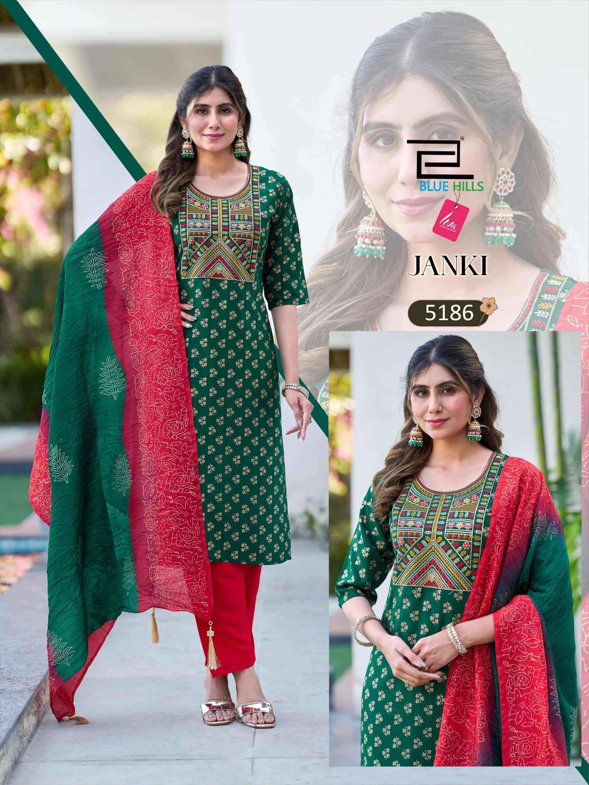 Blue Hills Janki Premium Design Kurti Pant Dupatta Set Wholesale Rate ( 6 Pcs Catalog )