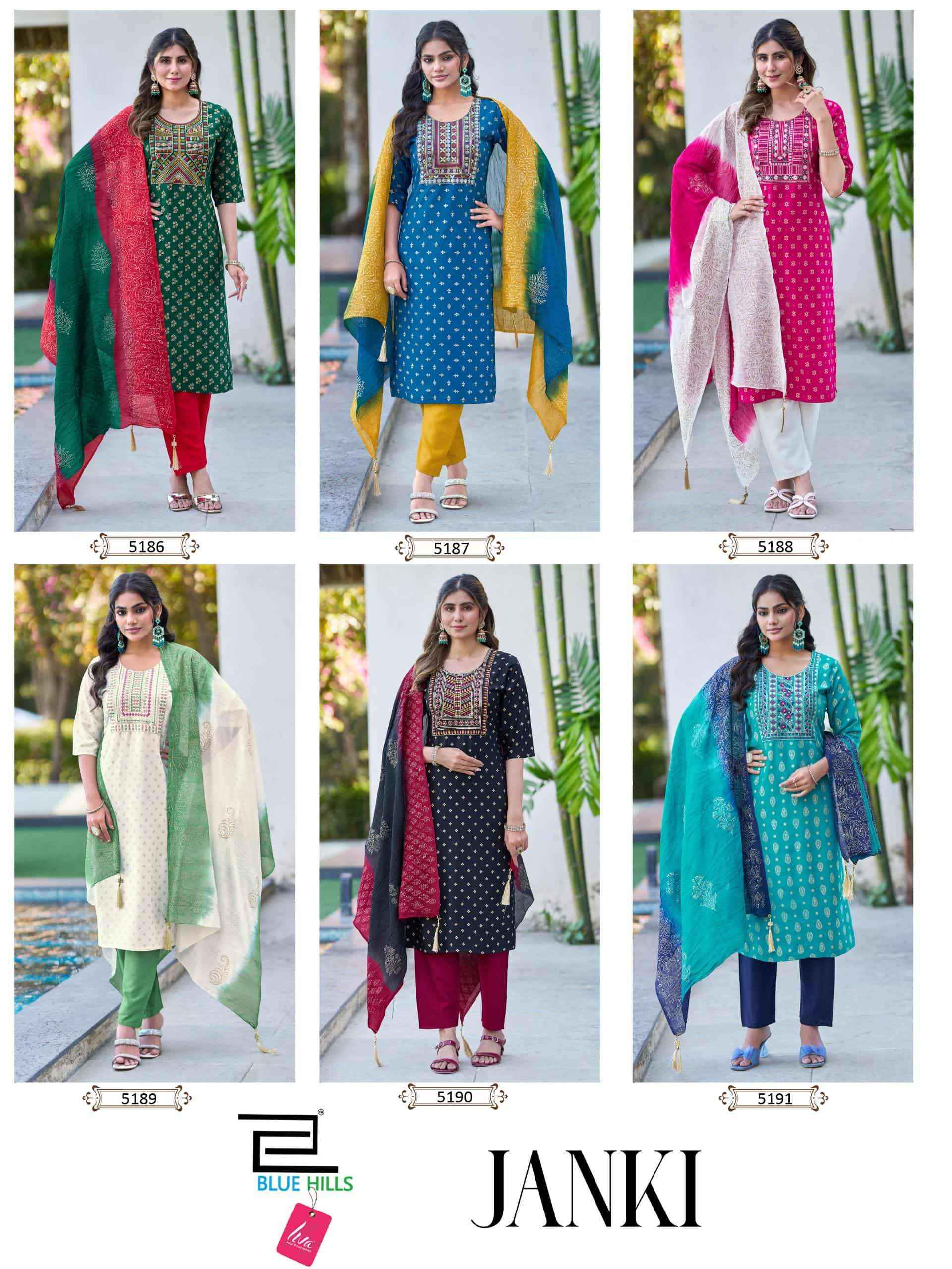 Blue Hills Janki Premium Design Kurti Pant Dupatta Set Wholesale Rate ( 6 Pcs Catalog )