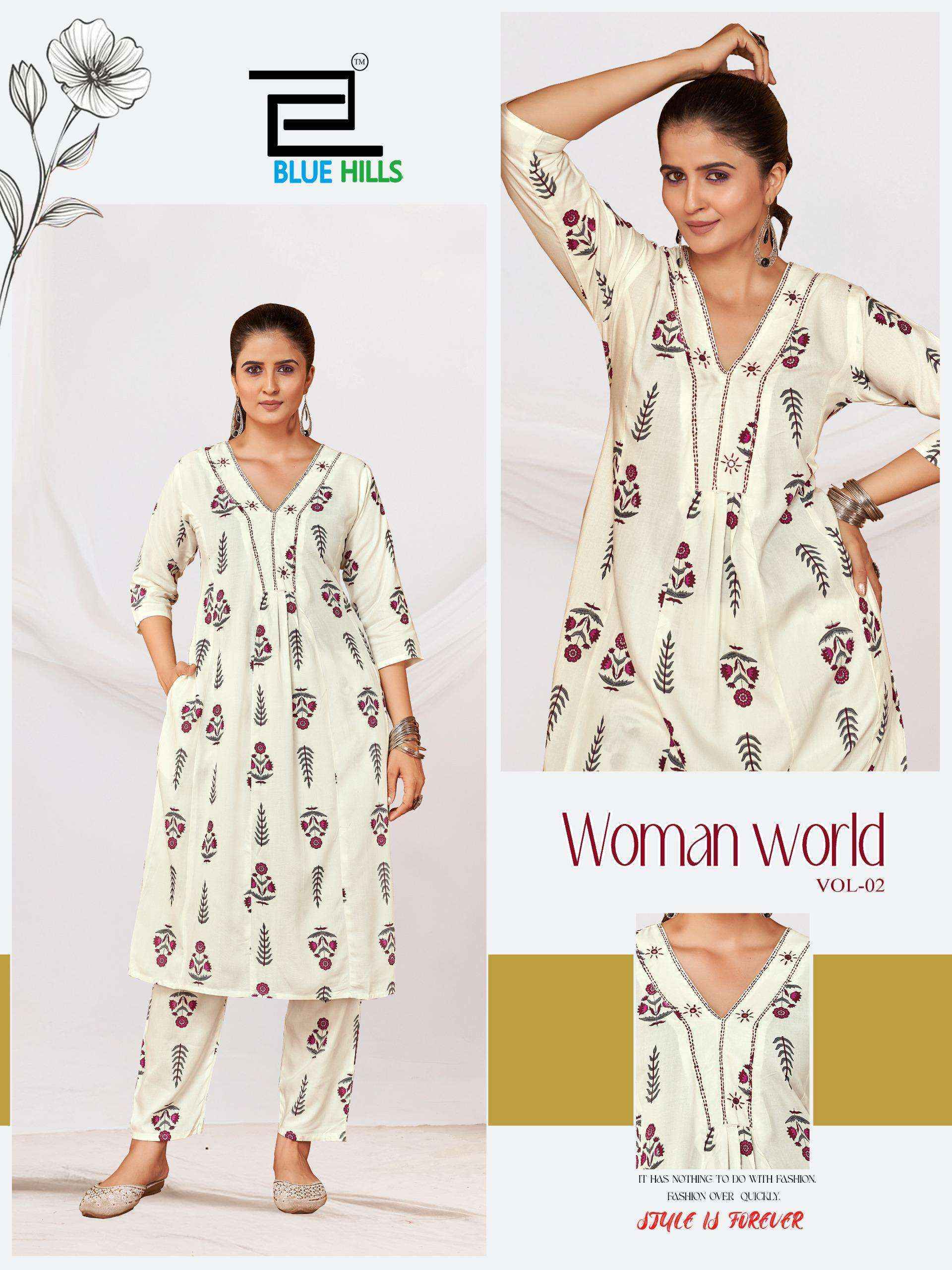 Blue Hills Woman World Vol 2 Rayon Kurti With Bottom Set Wholesale Rate ( 4 Pcs Catalog )