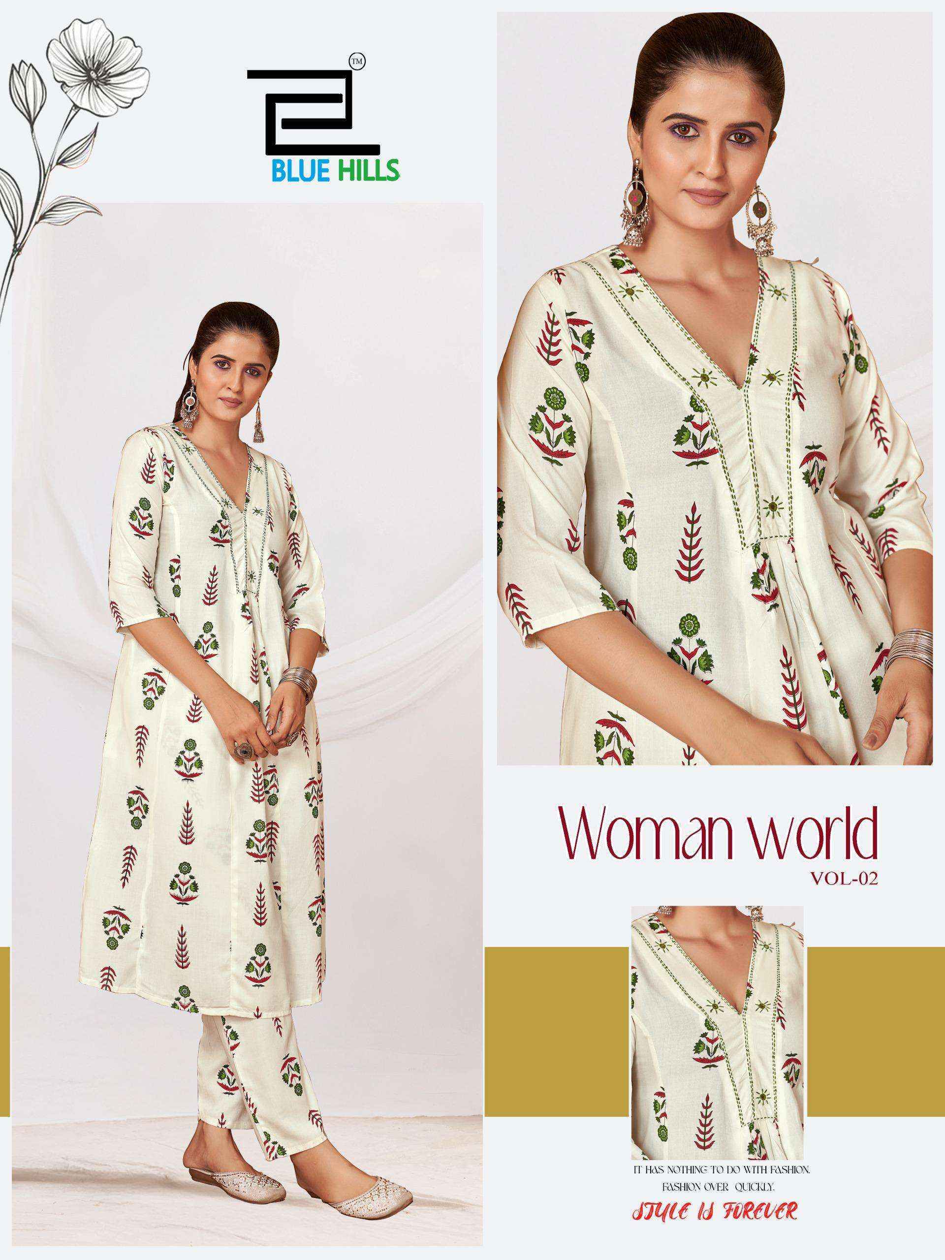Blue Hills Woman World Vol 2 Rayon Kurti With Bottom Set Wholesale Rate ( 4 Pcs Catalog )