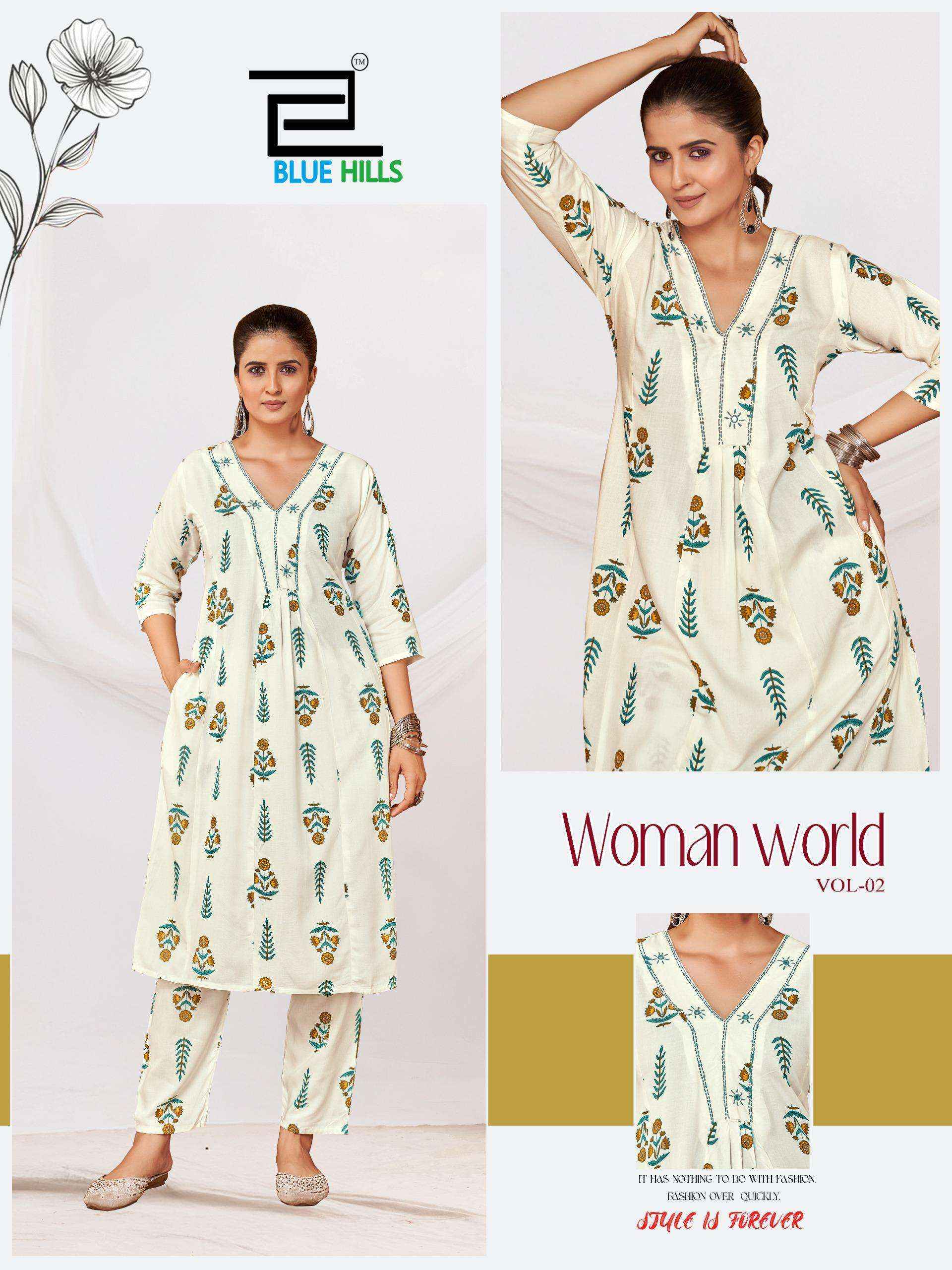 Blue Hills Woman World Vol 2 Rayon Kurti With Bottom Set Wholesale Rate ( 4 Pcs Catalog )