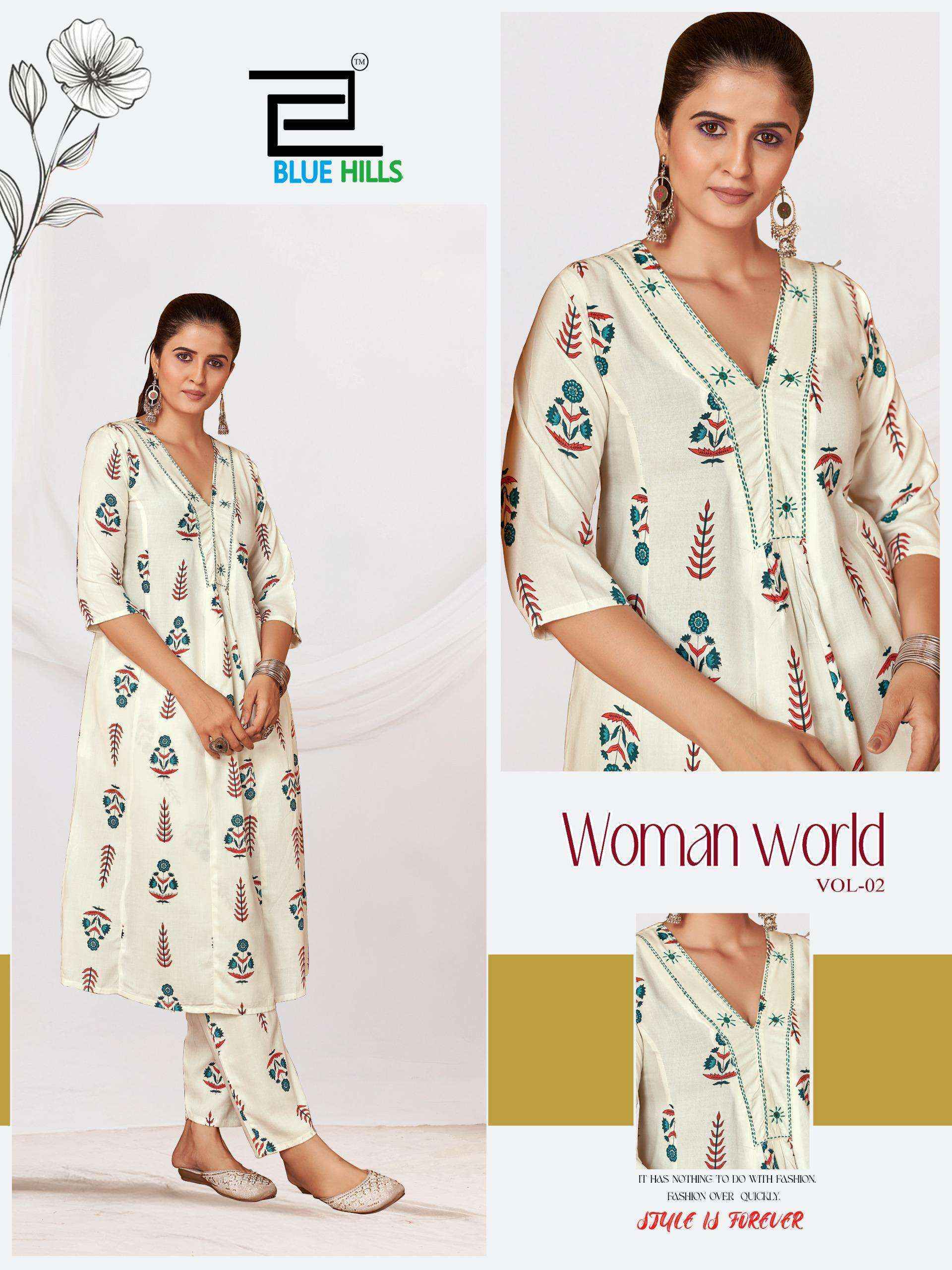 Blue Hills Woman World Vol 2 Rayon Kurti With Bottom Set Wholesale Rate ( 4 Pcs Catalog )