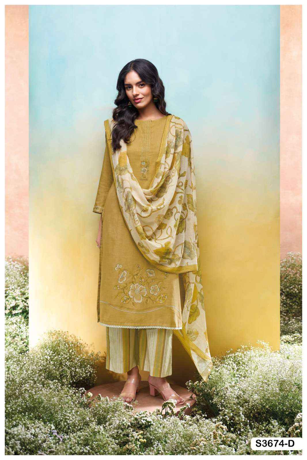 Ganga Fashion Isuri 3674 Premium Cotton Linen Suit Summer Wholesale Rate ( 4 Pcs Catalog )