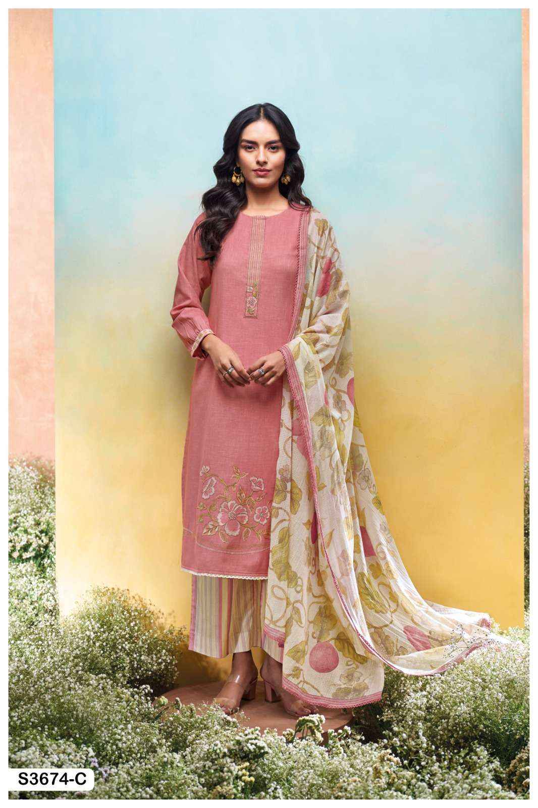 Ganga Fashion Isuri 3674 Premium Cotton Linen Suit Summer Wholesale Rate ( 4 Pcs Catalog )