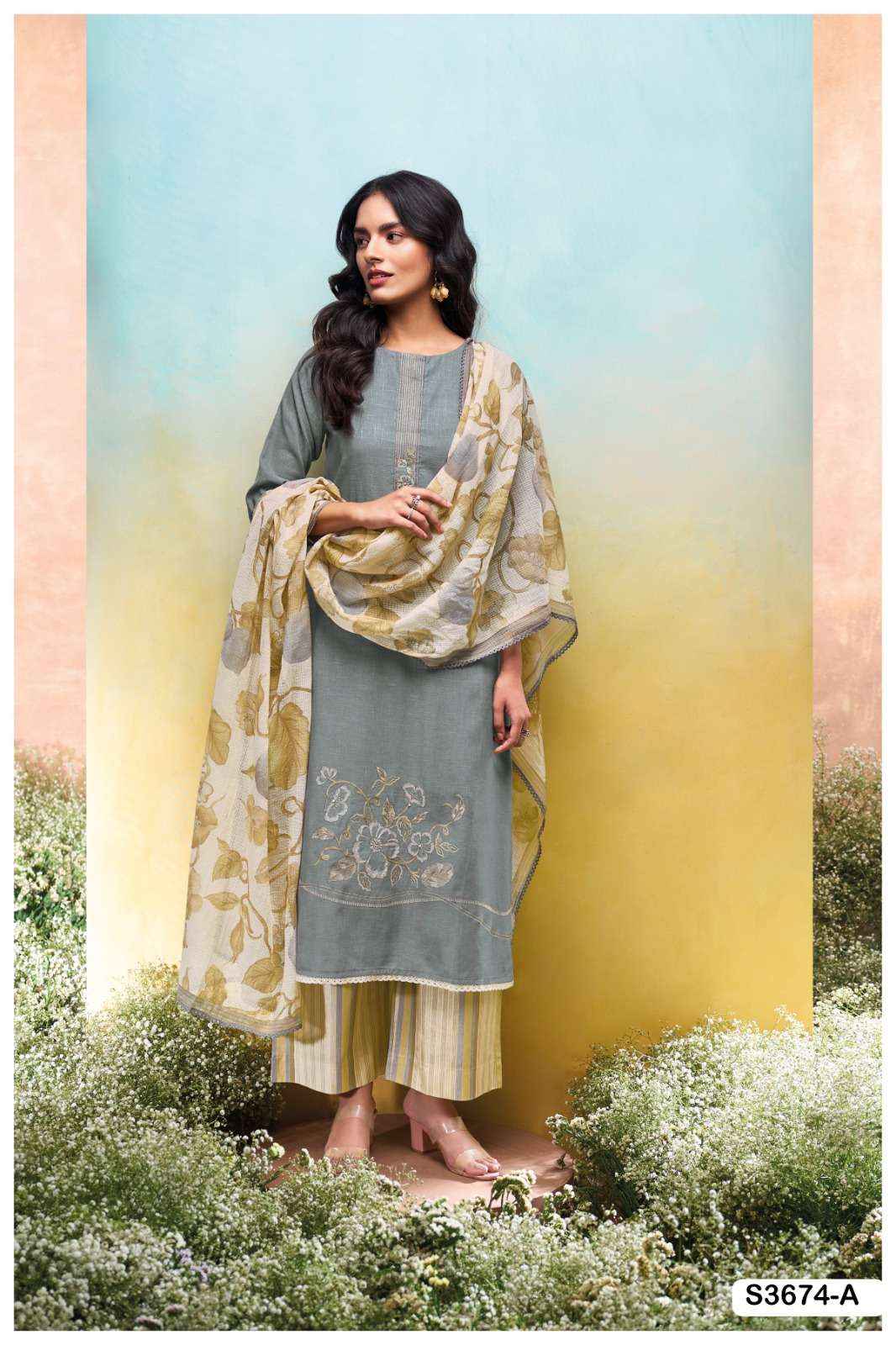 Ganga Fashion Isuri 3674 Premium Cotton Linen Suit Summer Wholesale Rate ( 4 Pcs Catalog )