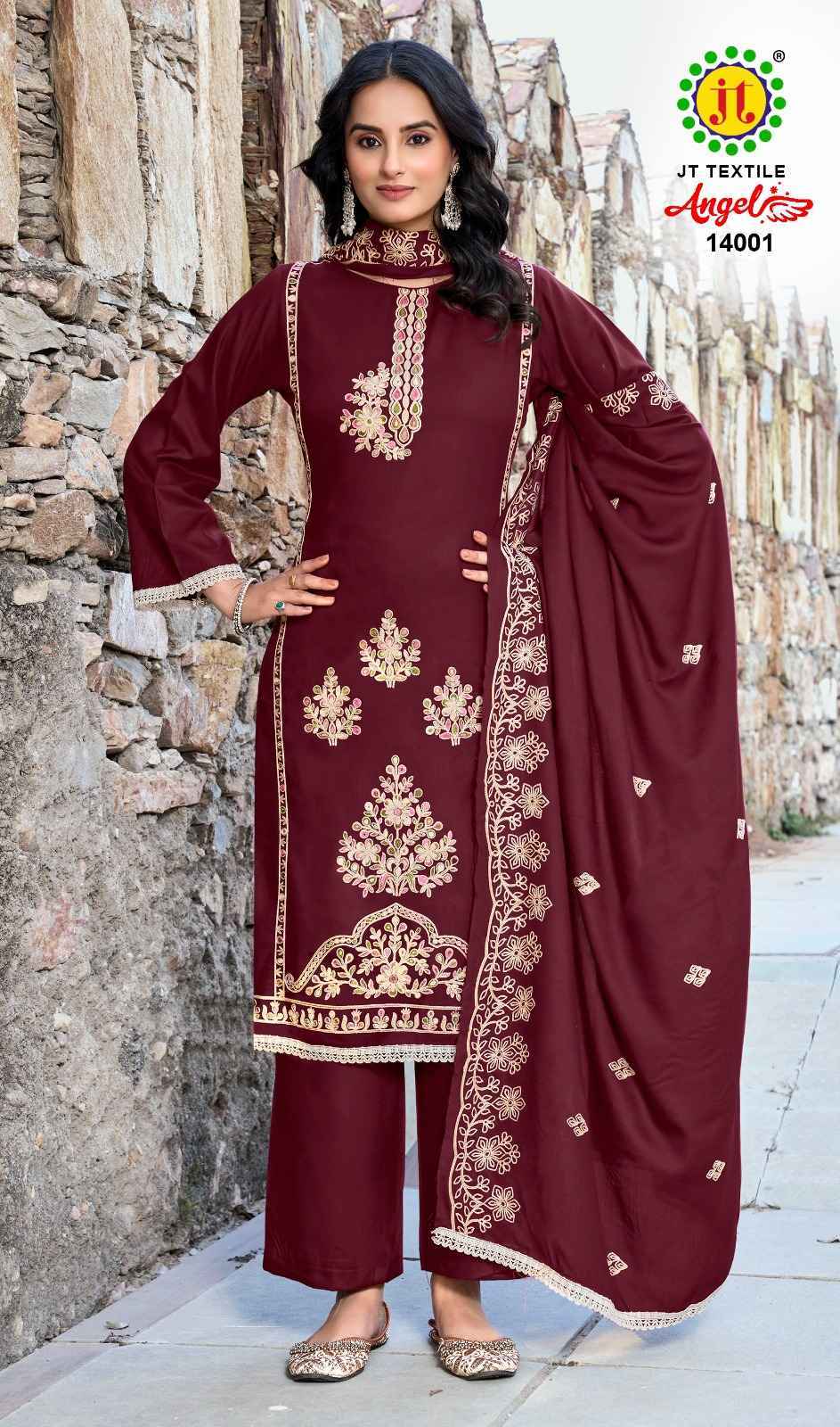 Jt Angel Vol 14 Rayon Salwar Kameez Wholesale Rate ( 5 Pcs Catalog )