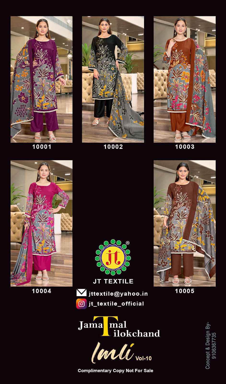 Jt Imli Vol 10 Rayon Salwar Kameez Wholesale Rate ( 5 Pcs Catalog )