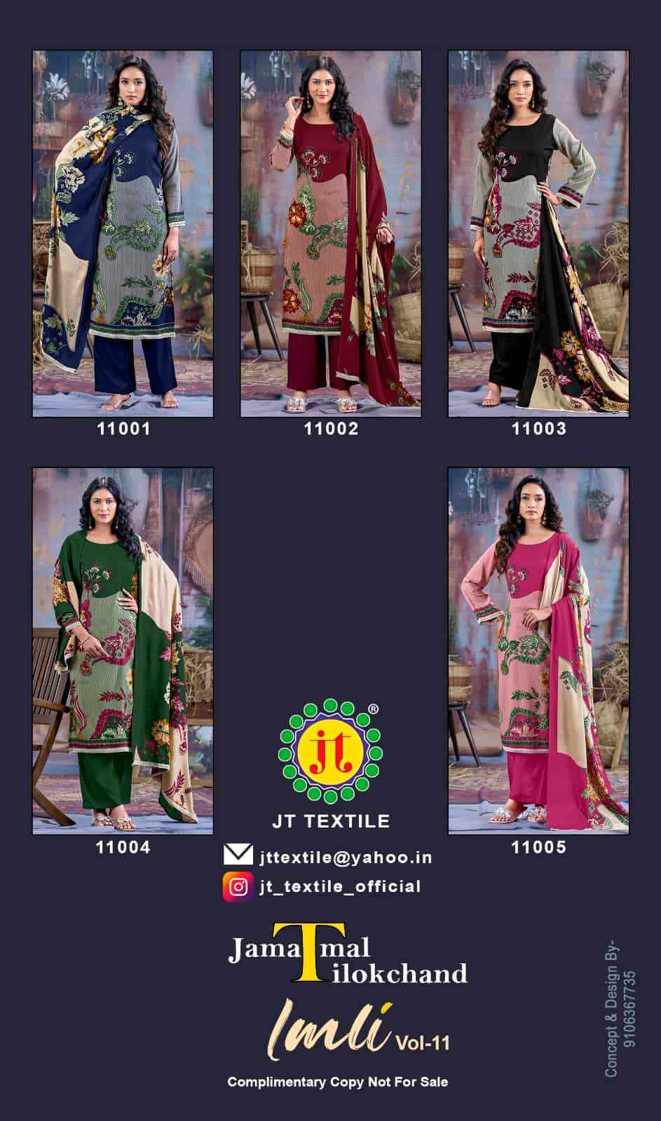 Jt Imli Vol 11 Exclusive Rayon Salwar Kameez Wholesale Rate ( 5 Pcs Catalog )