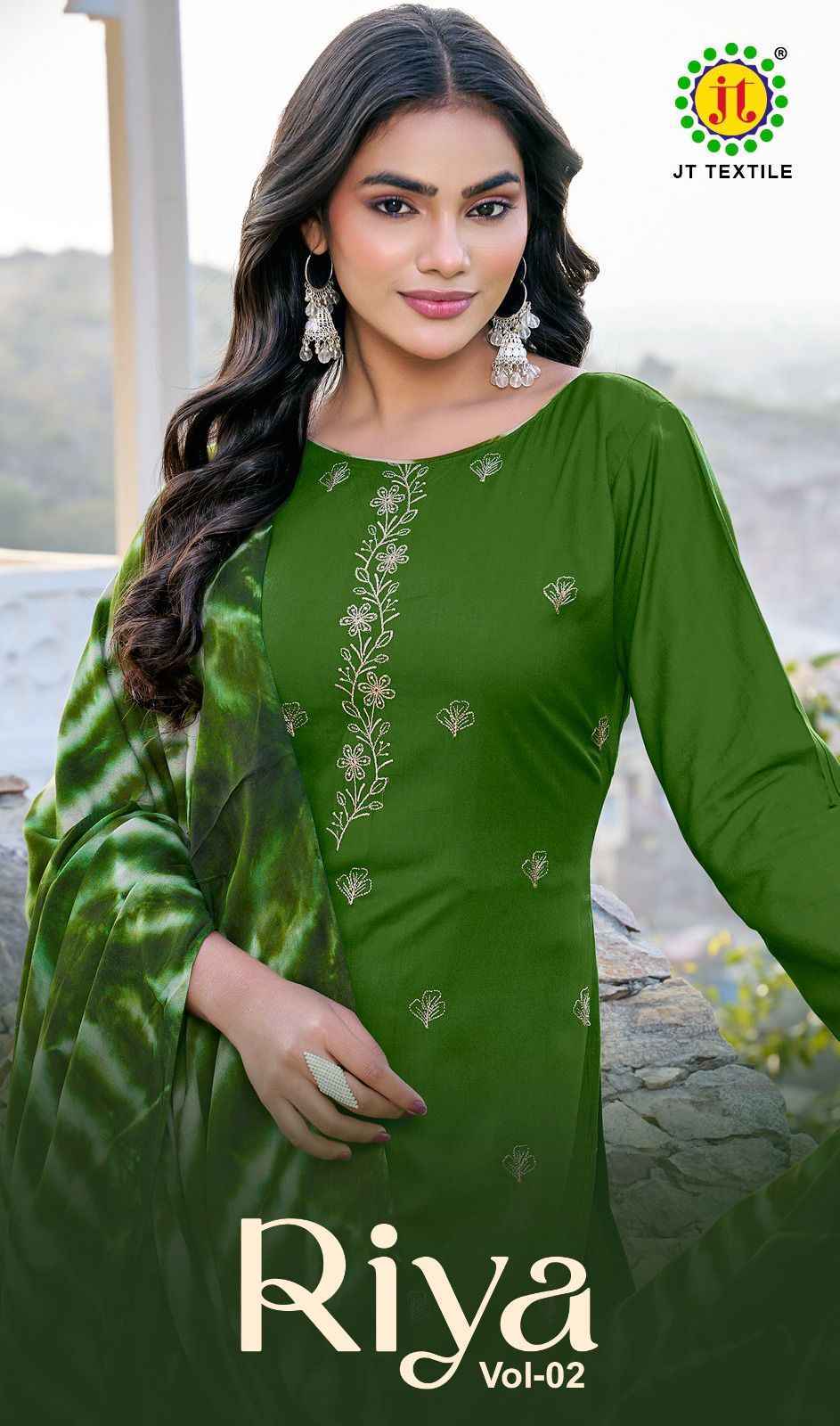 Jt Riya Vol 2 Rayon Salwar Kameez Wholesale Rate ( 5 Pcs Catalog )