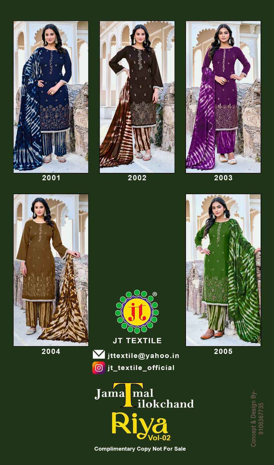 Jt Riya Vol 2 Rayon Salwar Kameez Wholesale Rate ( 5 Pcs Catalog )