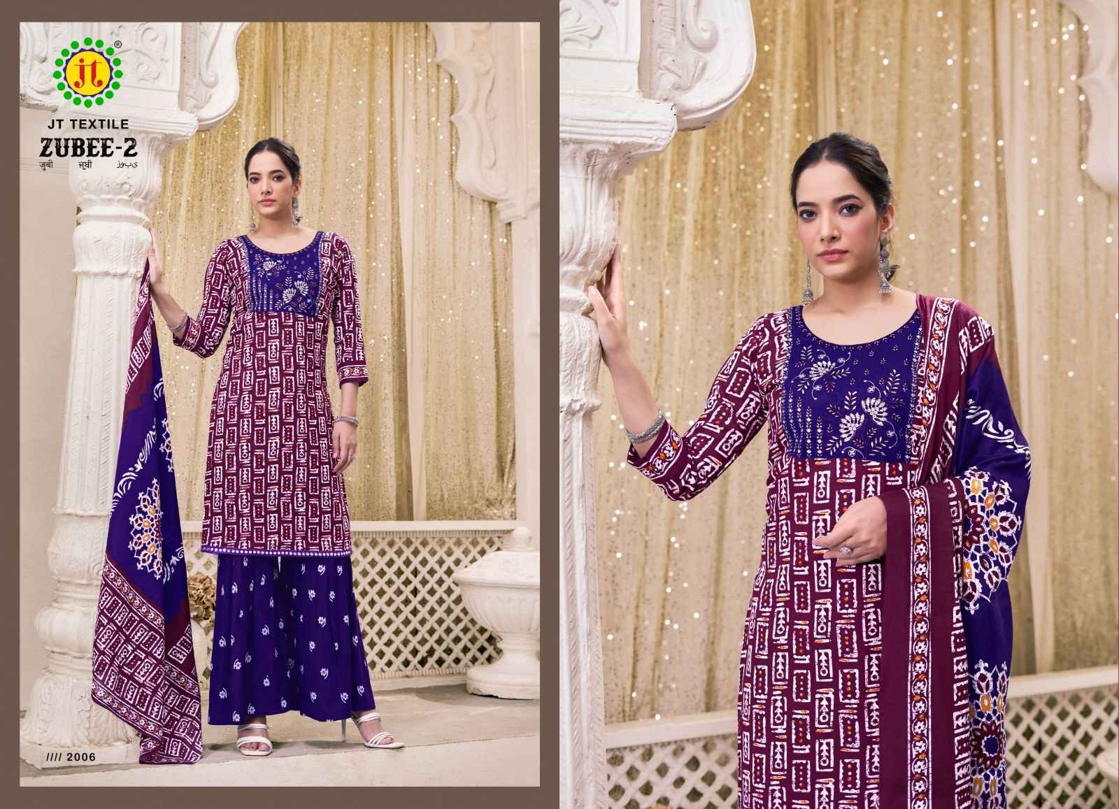 Jt Zubee Vol 2 Rayon Salwar Kameez Wholesale Rate ( 10 Pcs Catalog )