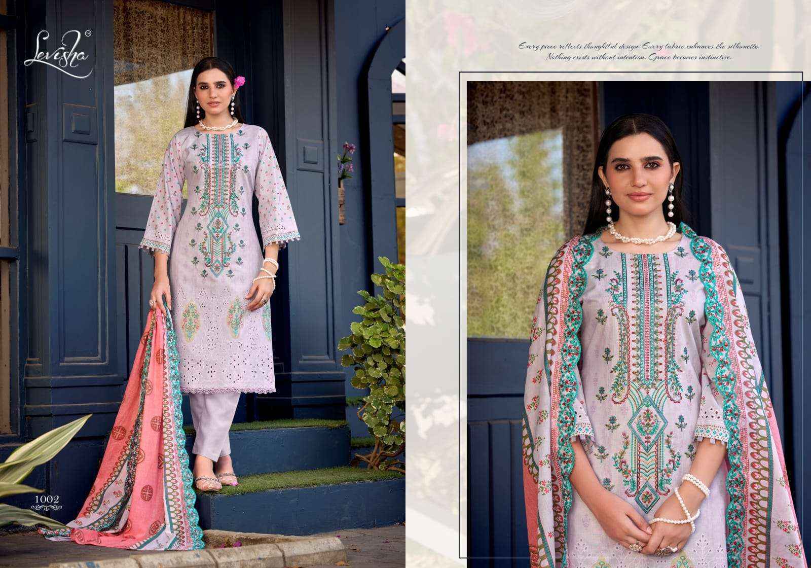 Levisha Alfaaz Lawn Cotton Dress Material Wholesale Catalogue Surat ( 5 pcs Catalogue )