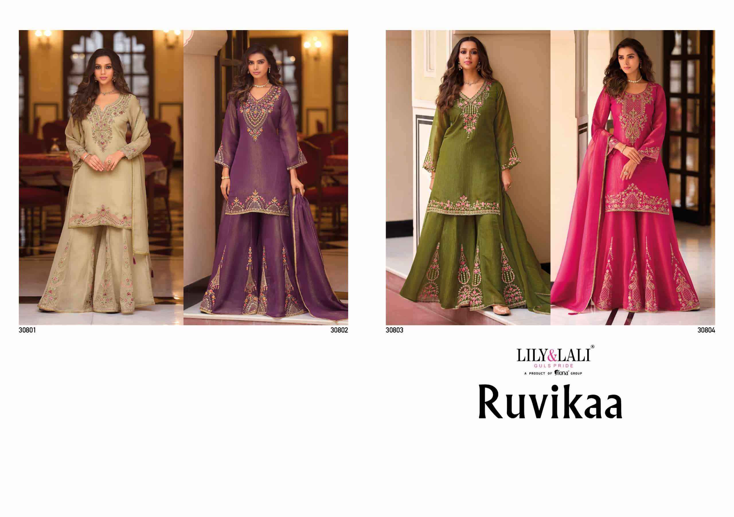 Lily And Lali Ruvikaa Exclusive Designer Palazzo Dress Latest Wholesale Rate ( 4 Pcs Catalog )