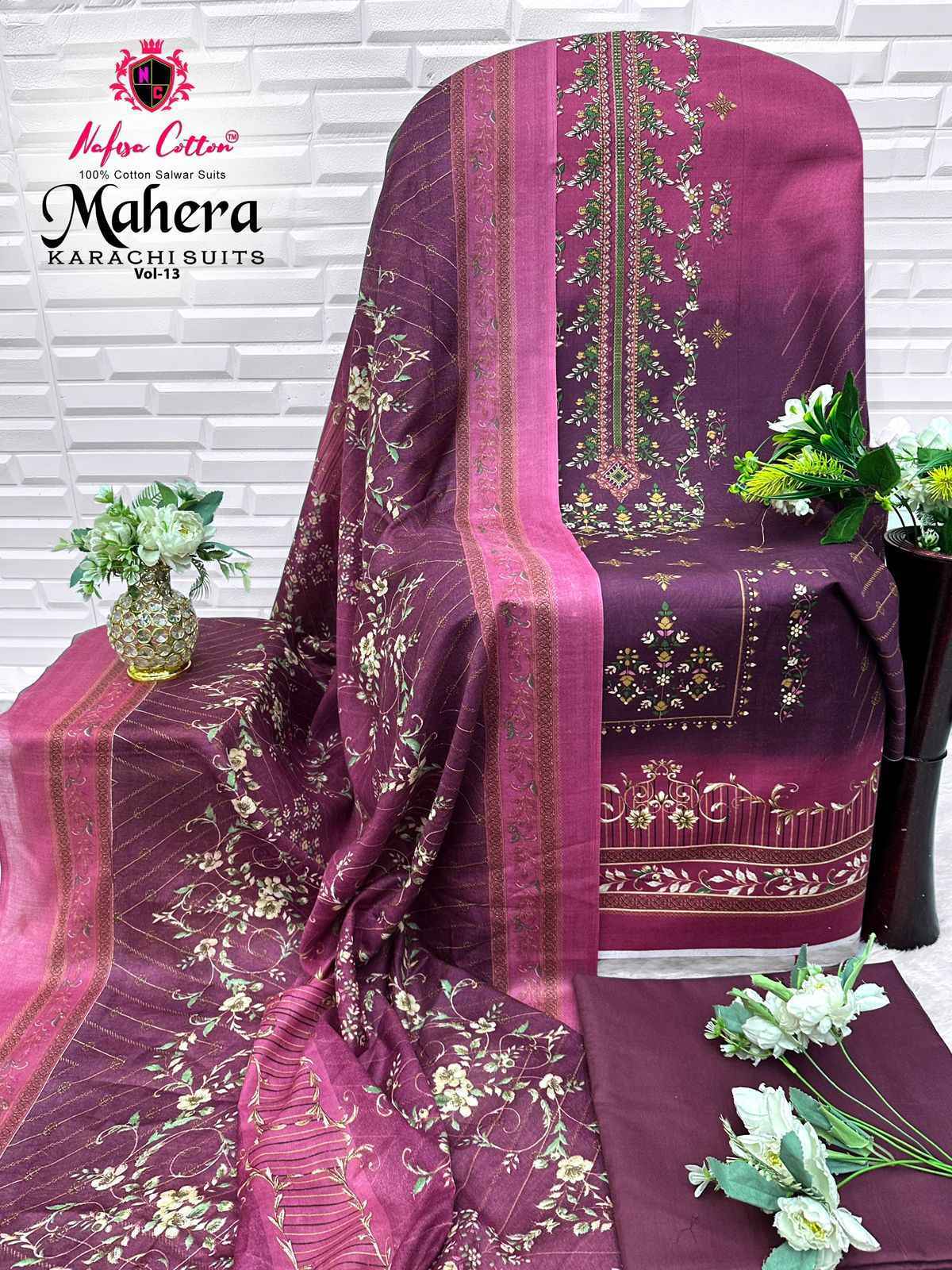 Nafisa Cotton Mahera Karachi Suits Vol 13 Cotton Dress Material Wholesale Price ( 6 pcs Catalogue )